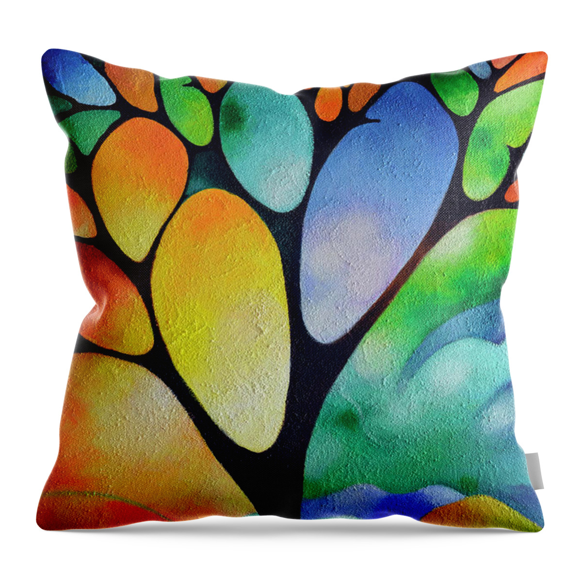 Abstract Throw Pillow featuring the painting Tree of Joy by Sally Trace
