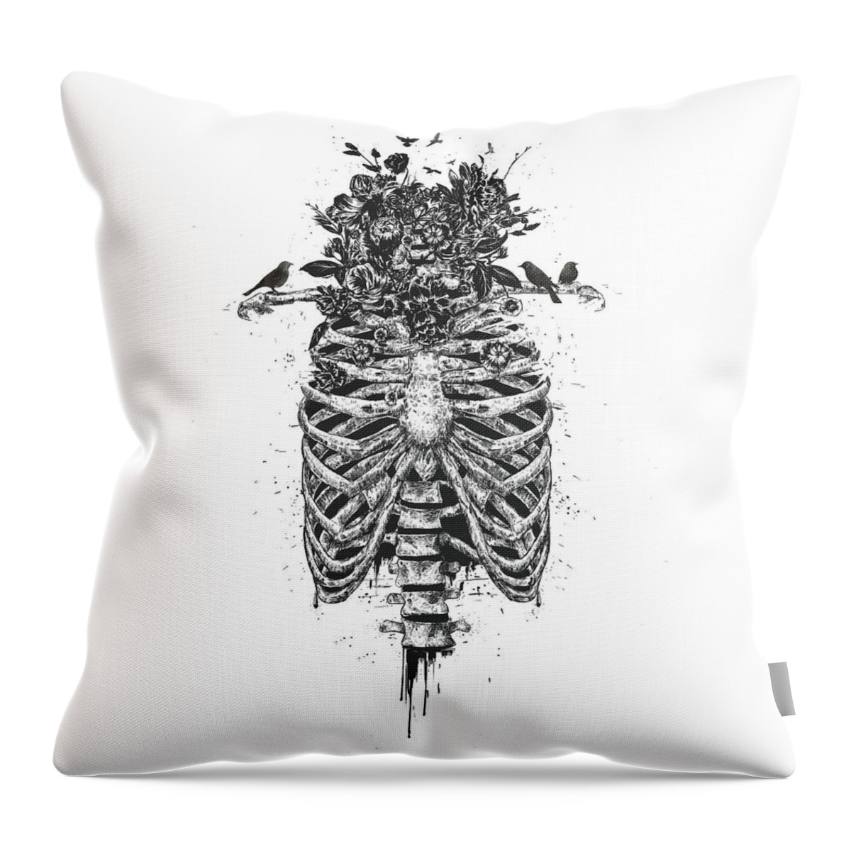 Skeleton Throw Pillow featuring the drawing Tree of life by Balazs Solti