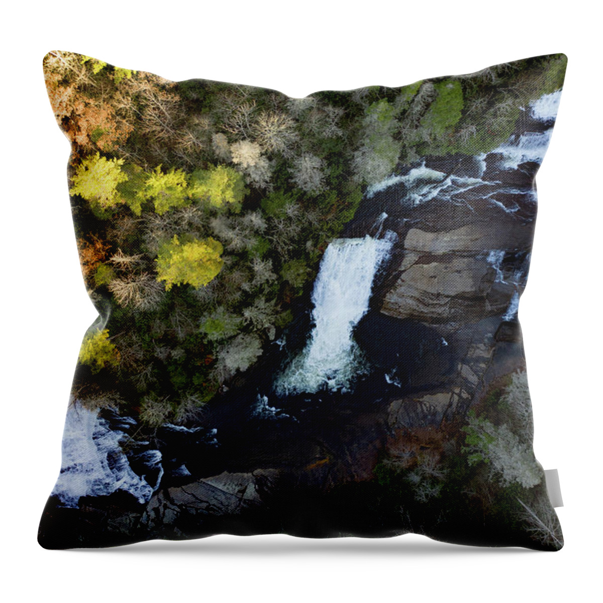 Steve Bunch Throw Pillow featuring the photograph Triple Falls Overhead by Steve Bunch