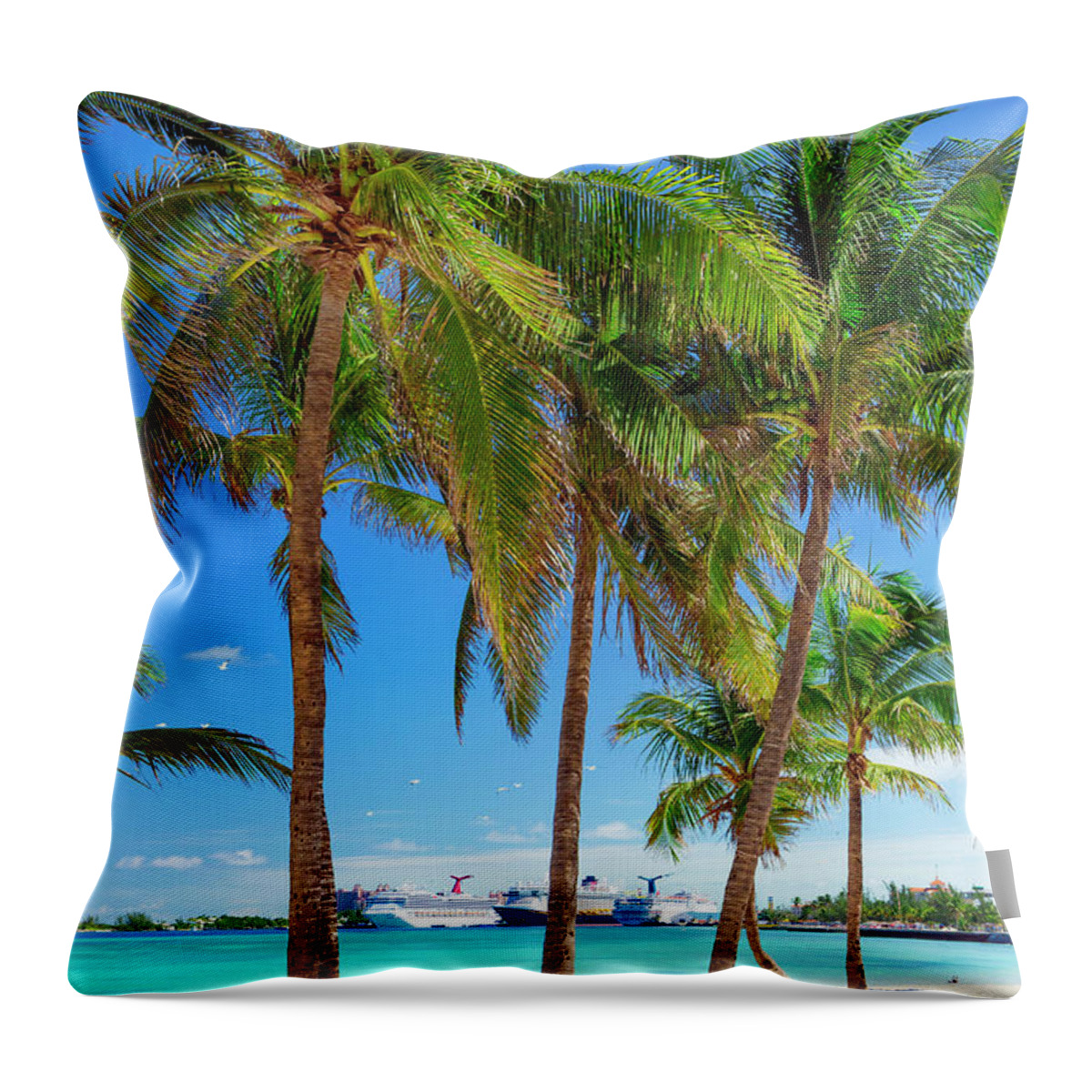 Estock Throw Pillow featuring the digital art Tropical Beach With Palm Trees by Pietro Canali