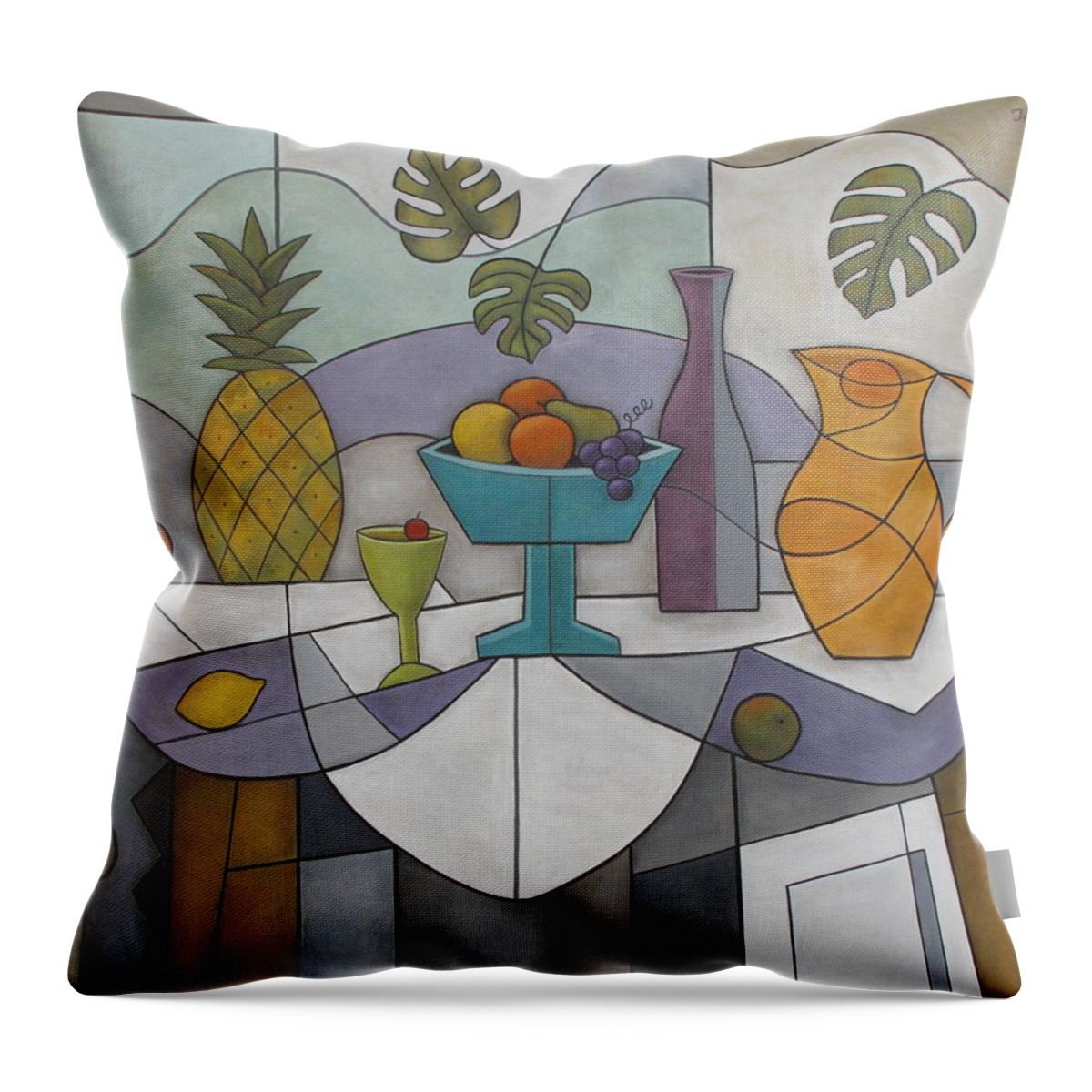 Still Life Throw Pillow featuring the painting Tropical Delights by Trish Toro