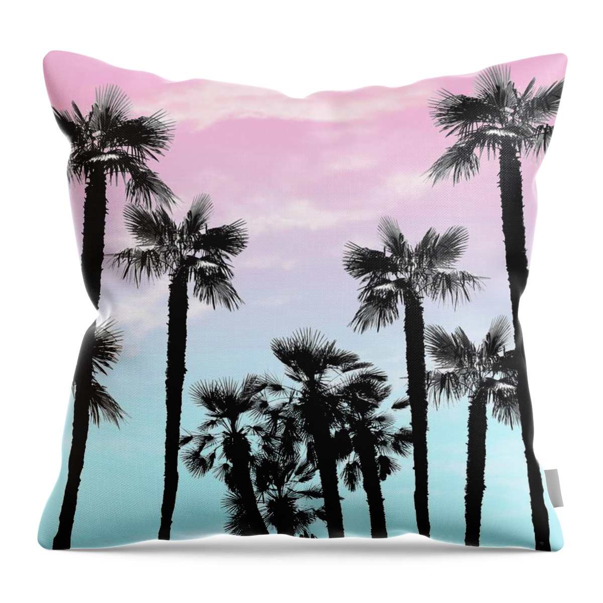 Black-and-white Throw Pillow featuring the mixed media Tropical Palm Trees Dream #4 #tropic #decor #art by Anitas and Bellas Art