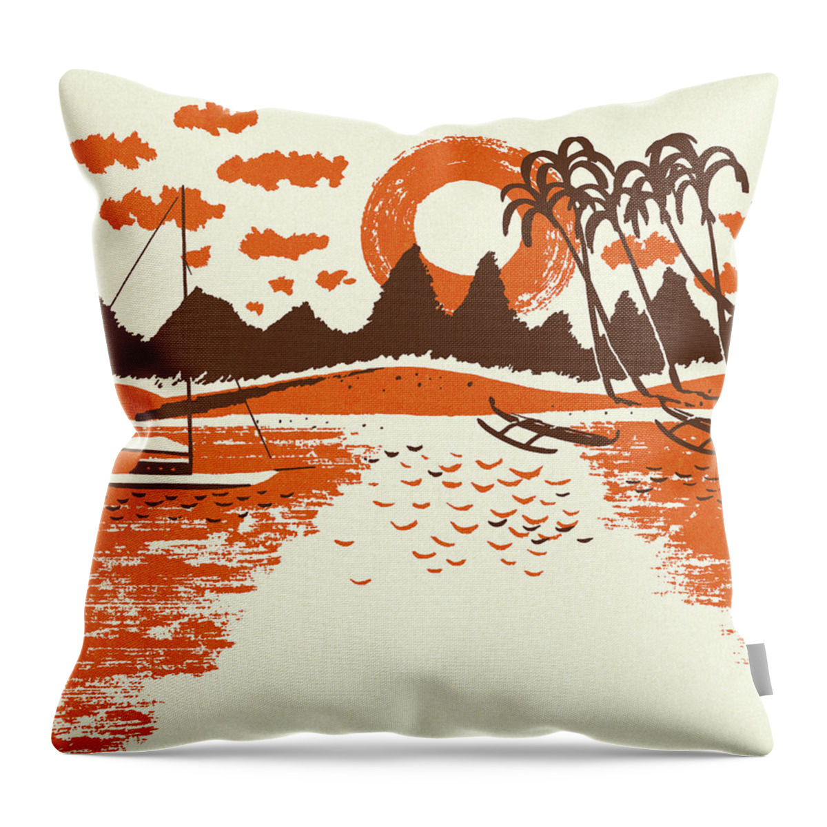 Beach Throw Pillow featuring the drawing Tropical Setting by CSA Images