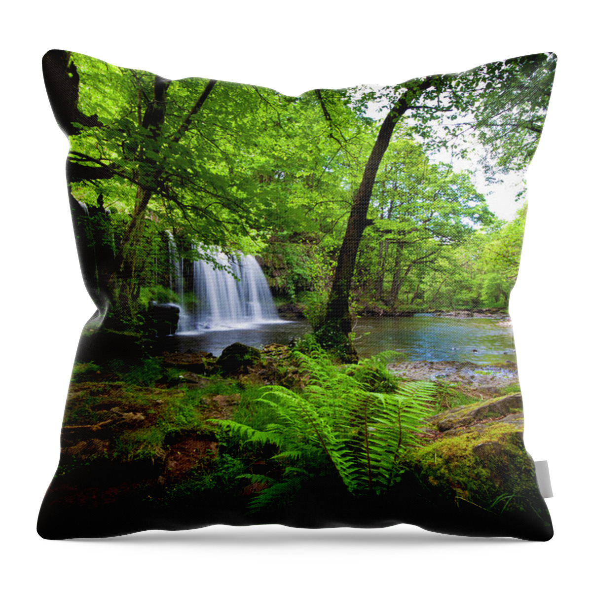 Tropical Rainforest Throw Pillow featuring the photograph Tropical Waterfall by Clive Rees Photography