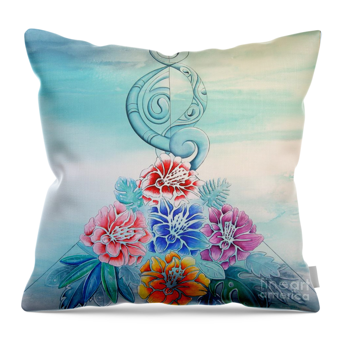 Flowers Throw Pillow featuring the painting Tropicana meets Pacifica by Reina Cottier