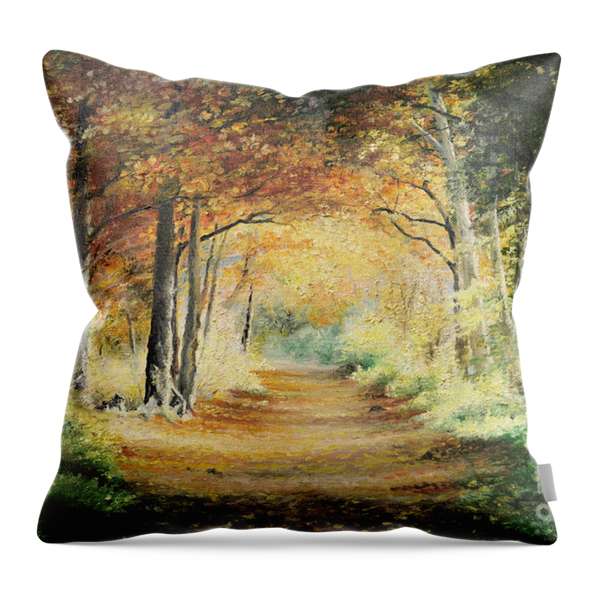 Tunnel Throw Pillow featuring the painting Tunnel in Wood by Sorin Apostolescu