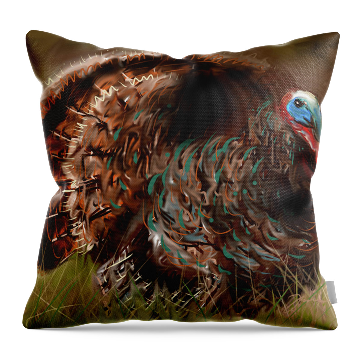 Turkey Throw Pillow featuring the painting Turkey In The Straw by Jean Pacheco Ravinski