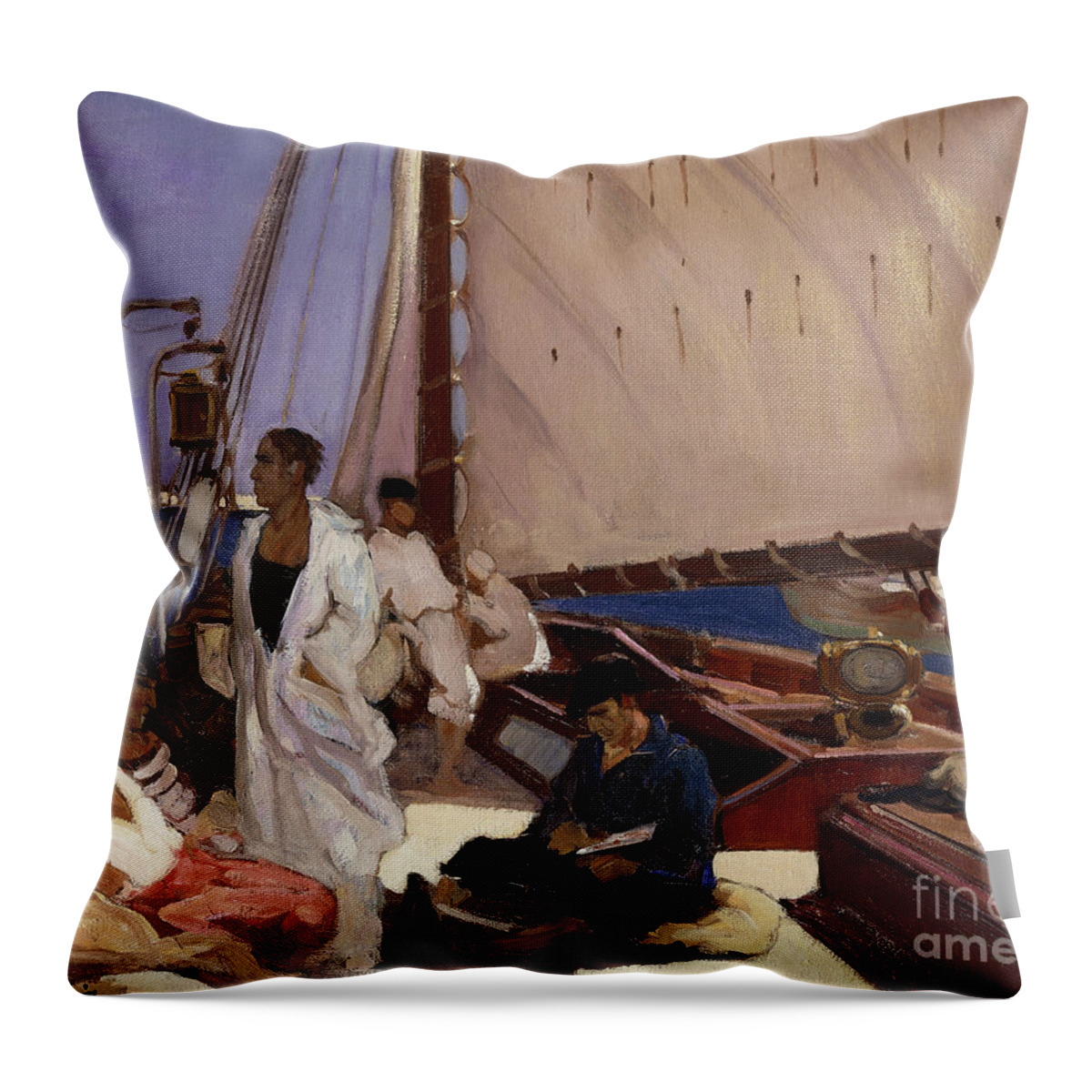 Crew Throw Pillow featuring the painting Turkish Ship by Fernand Allard Lolivier