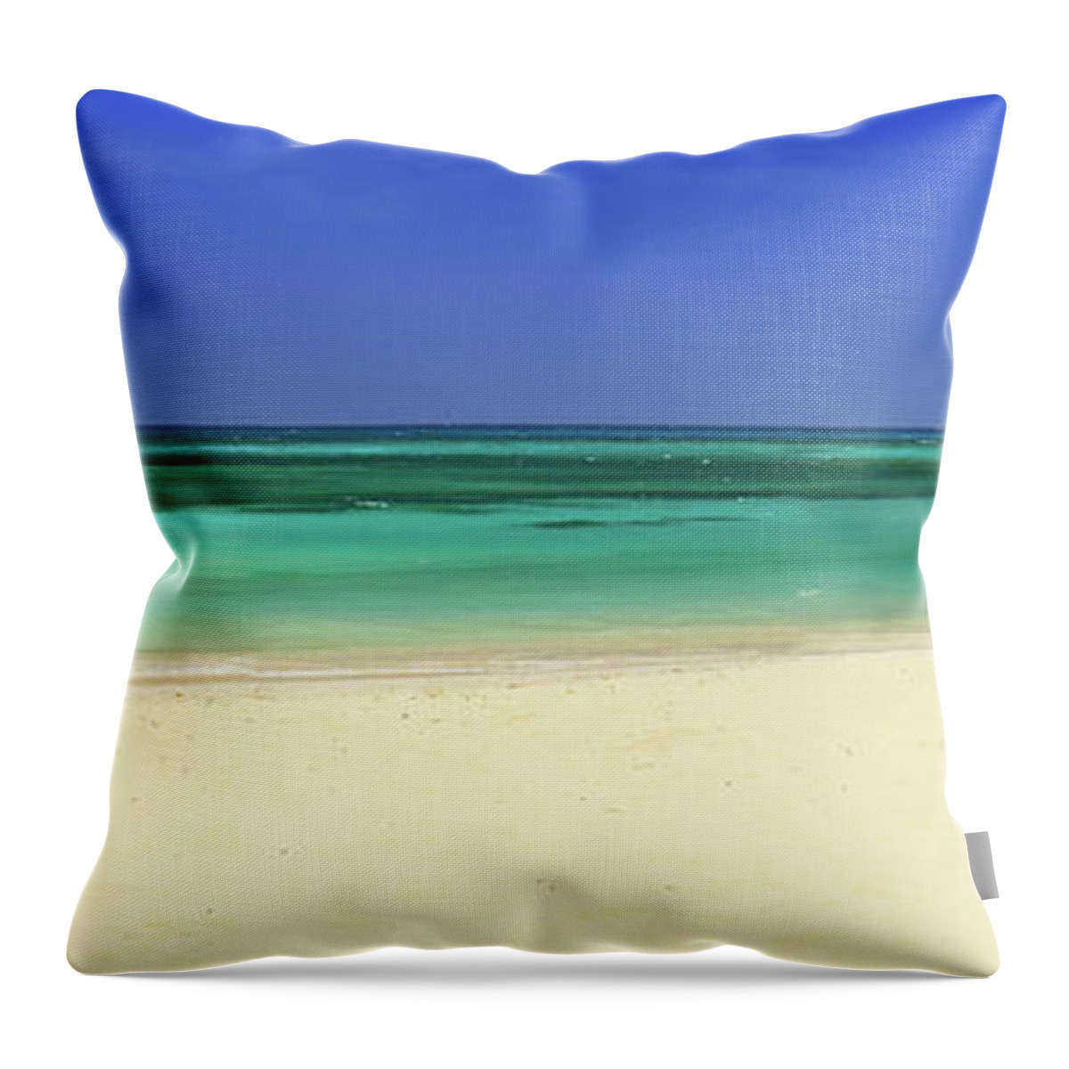 Scenics Throw Pillow featuring the photograph Turquoise Sea With Empty Beach And Palm by Cunfek