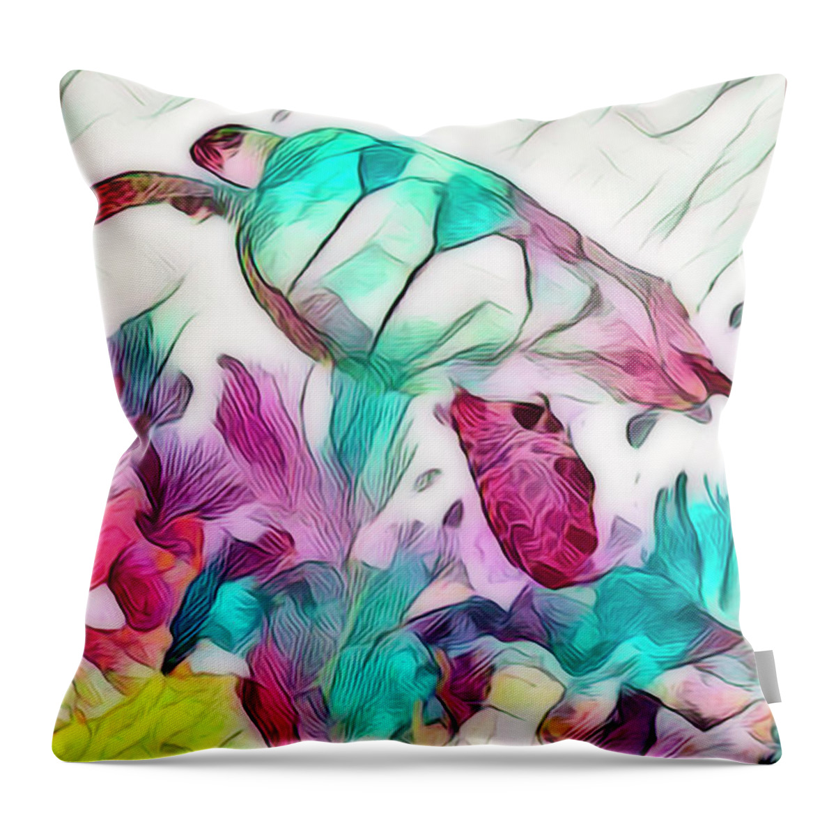 Cove Throw Pillow featuring the photograph Turtle at the Reef Soft Watercolors by Debra and Dave Vanderlaan