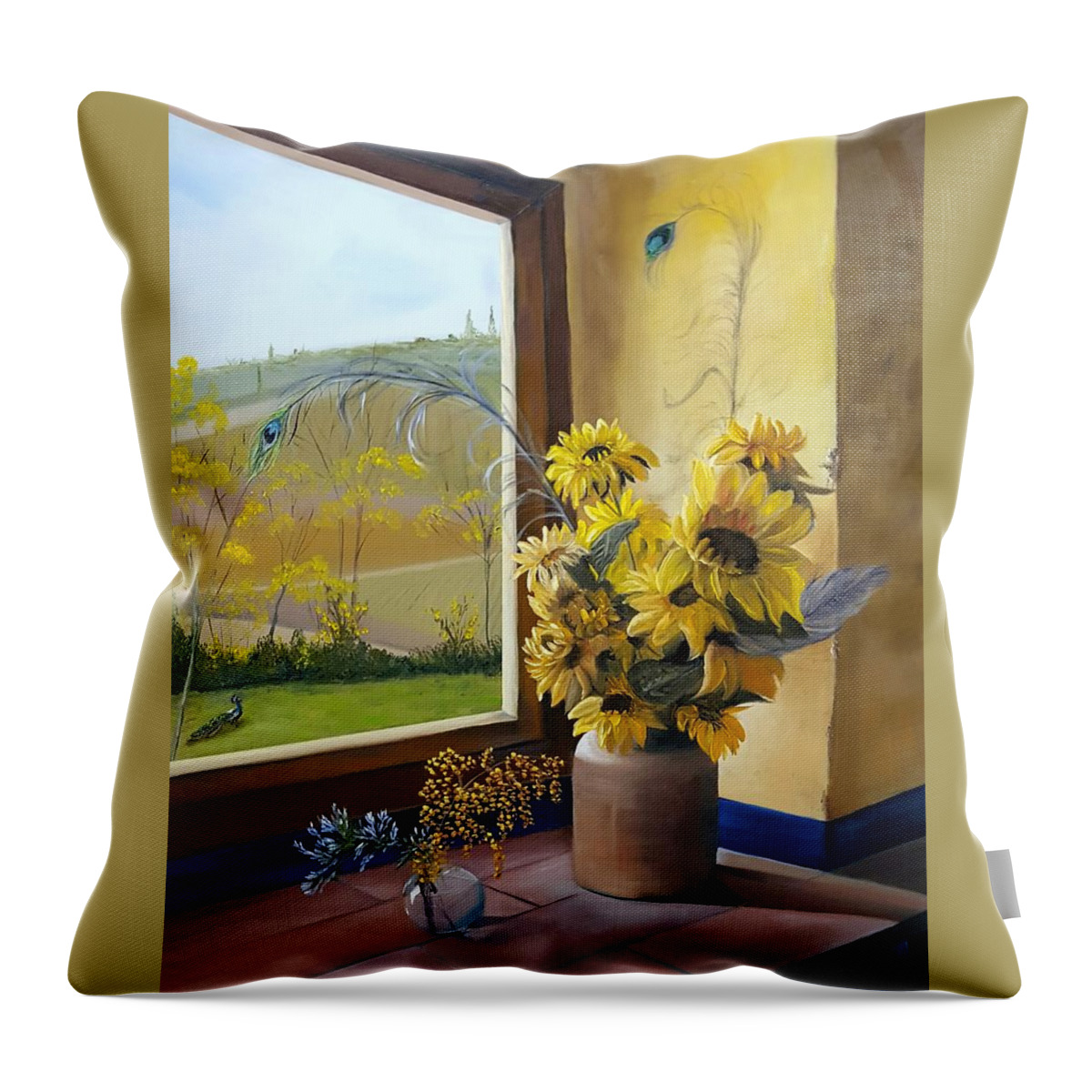 Tuscany Throw Pillow featuring the painting Tuscan Sunflowers by Connie Rish