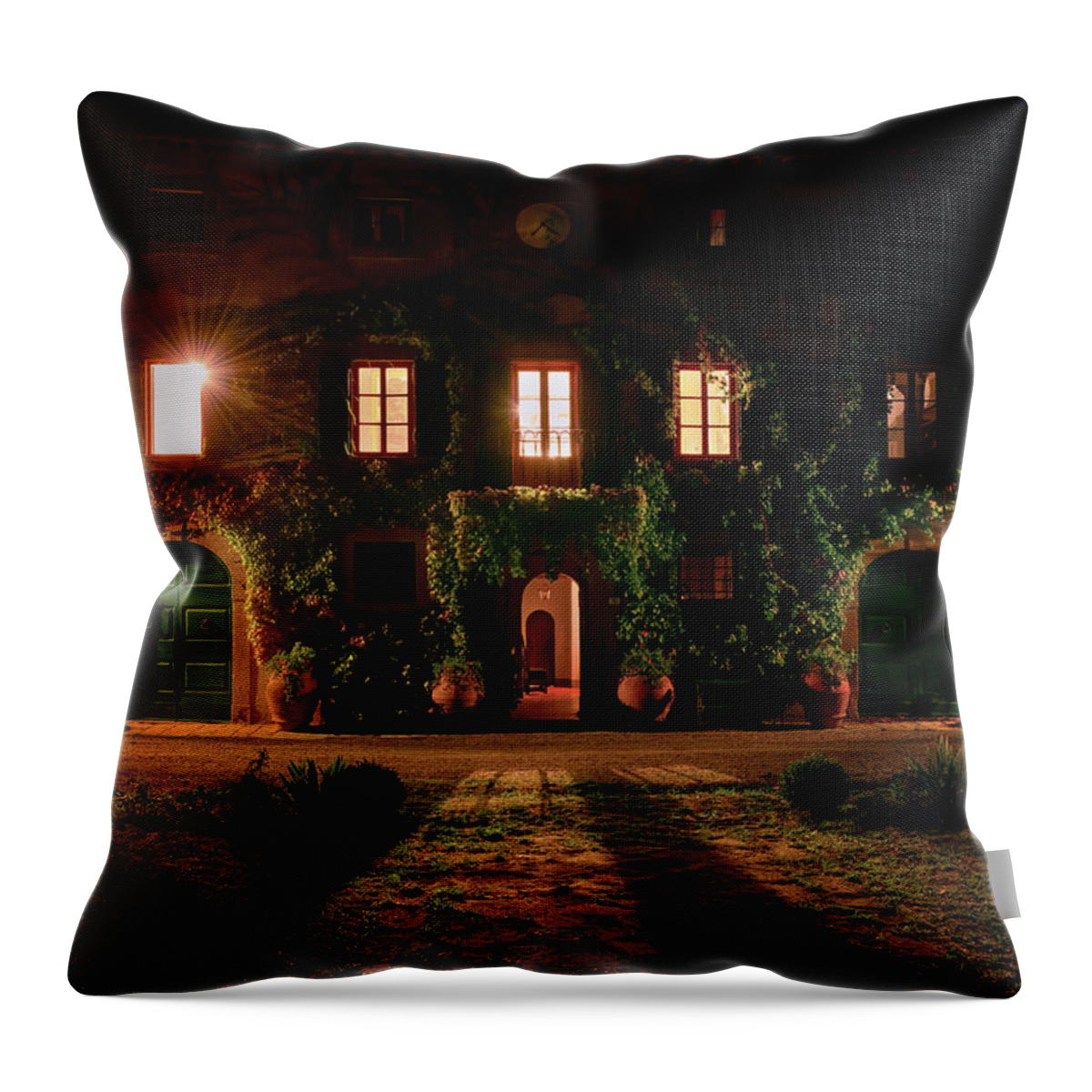 Tuscany Throw Pillow featuring the photograph Tuscany Italy Villa Facade by Joan Carroll
