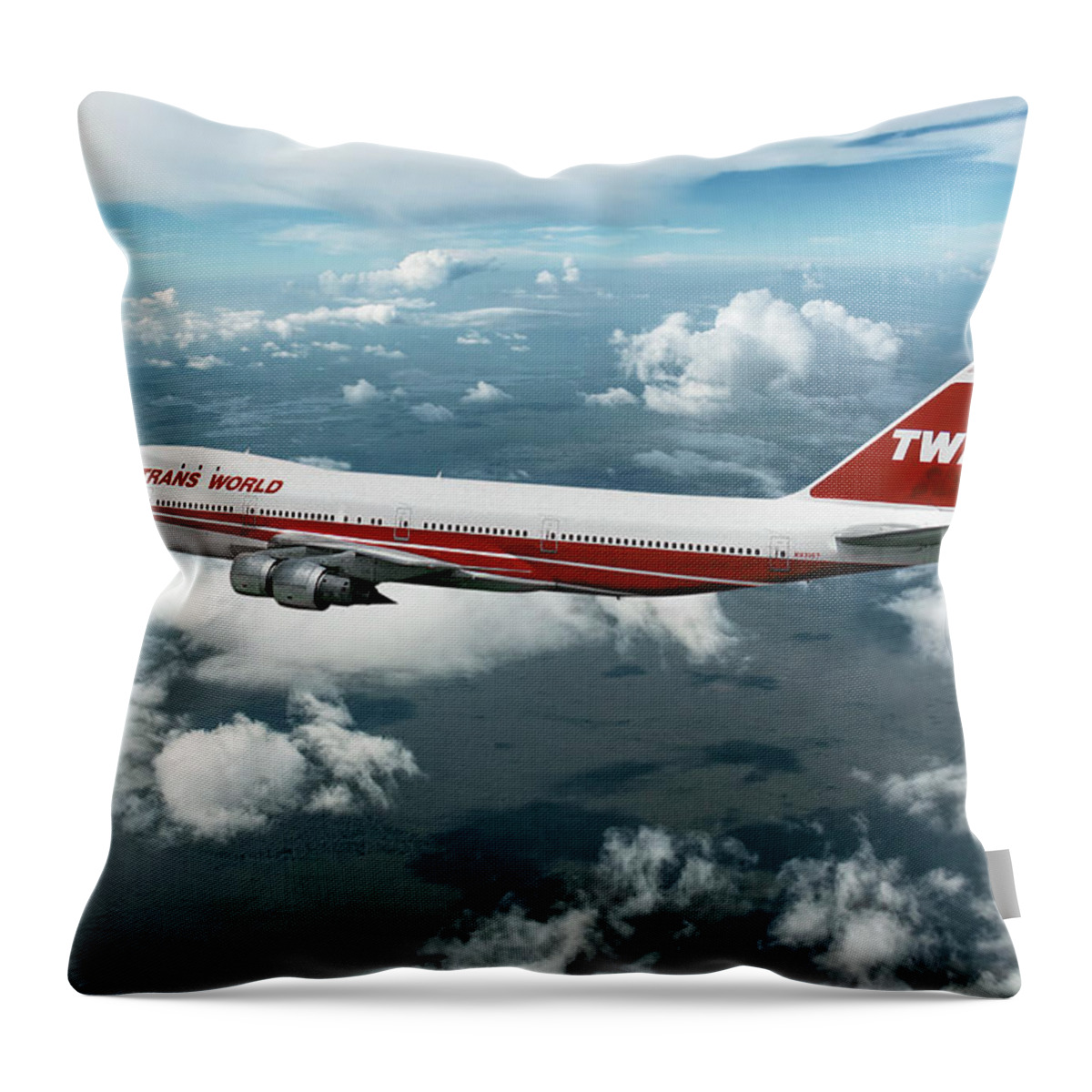 Trans World Airlines Throw Pillow featuring the mixed media TWA Boeing 747-131 by Erik Simonsen