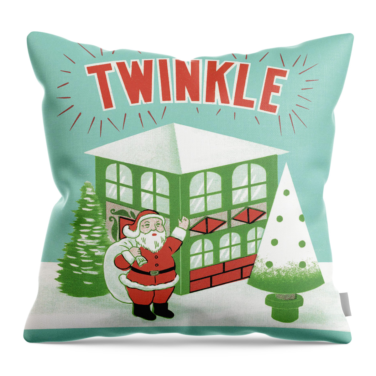 Blue Background Throw Pillow featuring the drawing Twinkle Santa by CSA Images