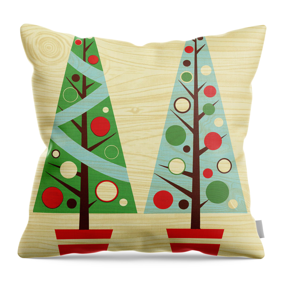 Abstract Throw Pillow featuring the drawing Two Christmas Trees on Wood Paneling by CSA Images