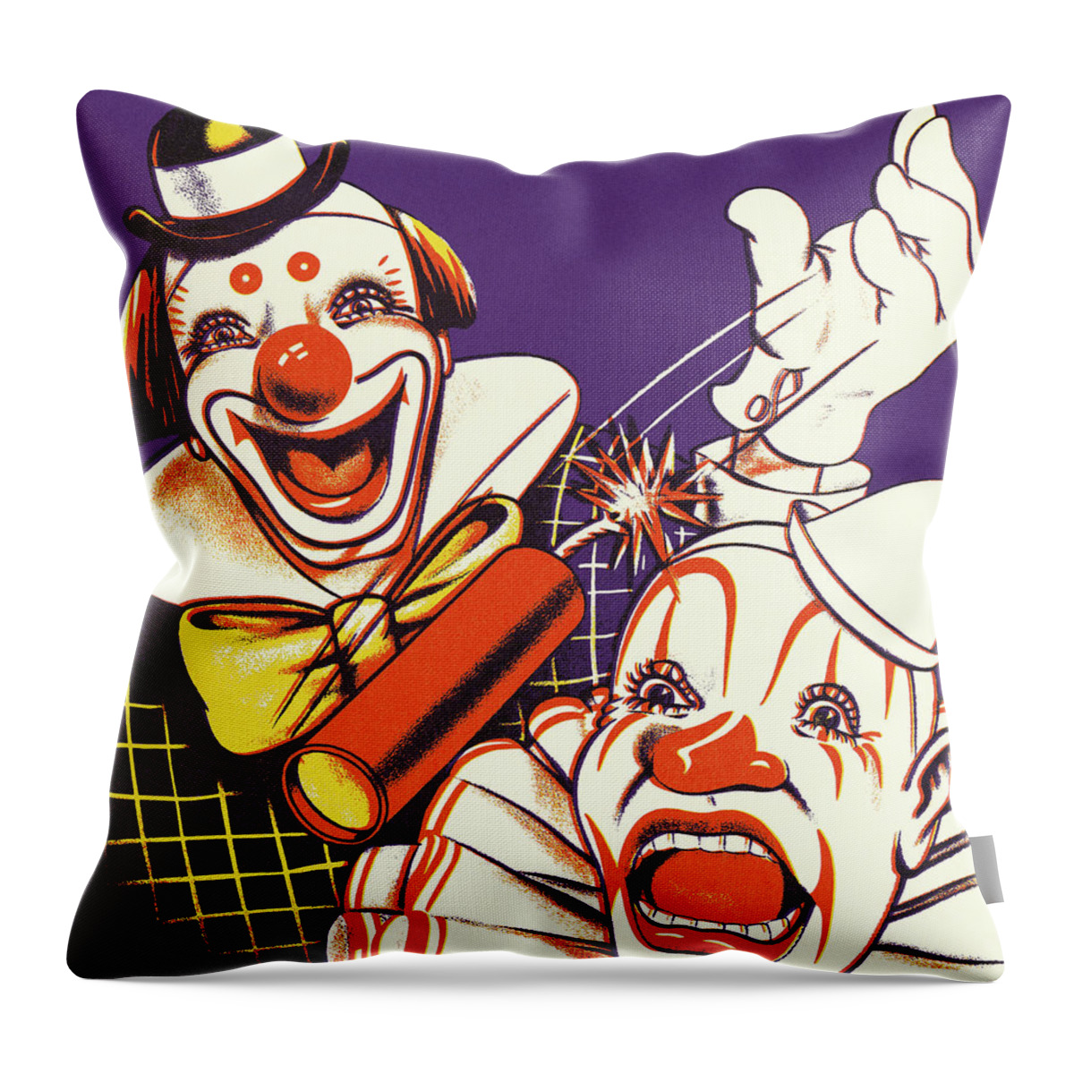 Afraid Throw Pillow featuring the drawing Two Clowns and a Stick of Dynamite by CSA Images