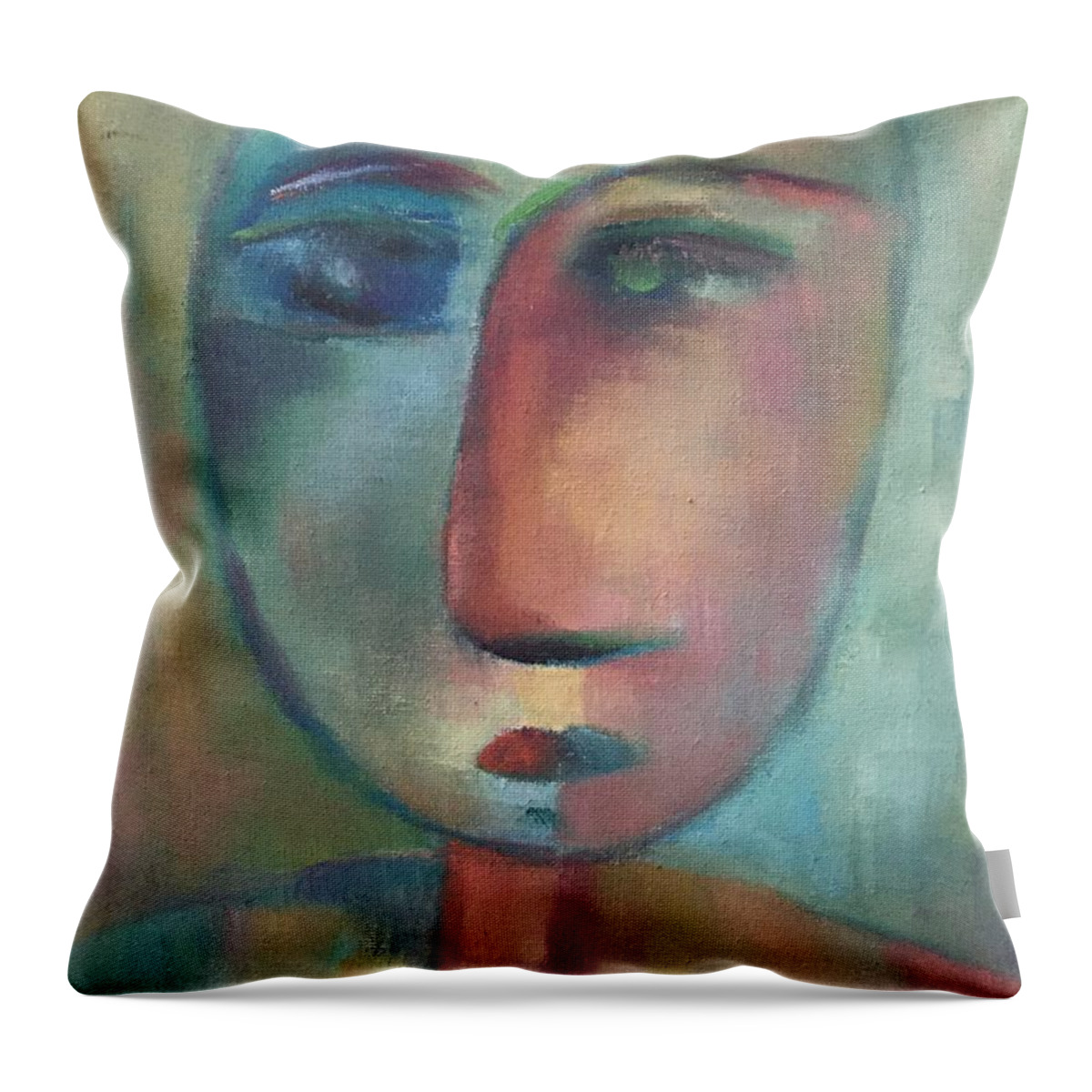 Two Faced Throw Pillow featuring the painting Two Faced by Kathy Stiber