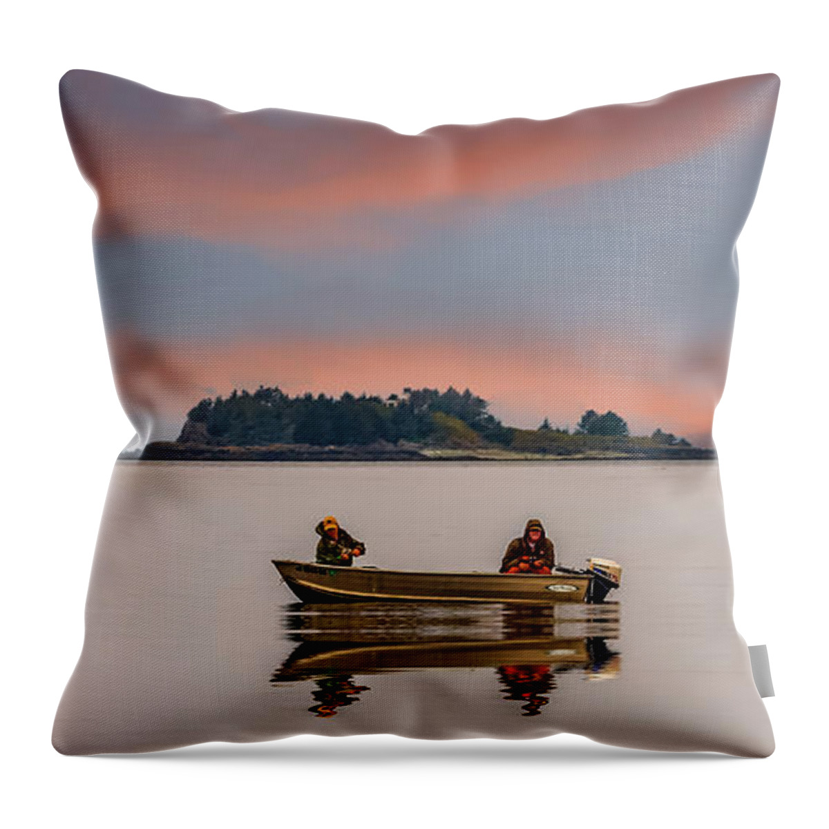 Alaska Throw Pillow featuring the photograph Two Fisherman on Foggy Alaska Waterway by Darryl Brooks