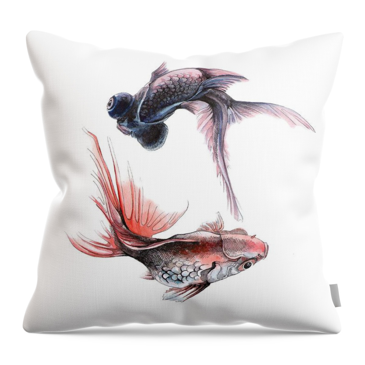 Russian Artists New Wave Throw Pillow featuring the painting Two Fishes by Ina Petrashkevich