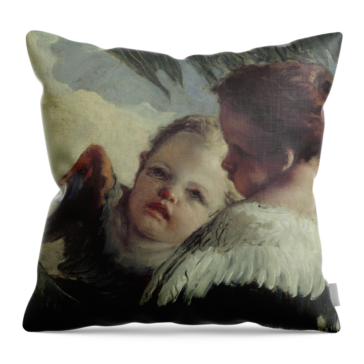 Christian Throw Pillow featuring the painting Two Heads of Angels, fragment, 1767 by Tiepolo
