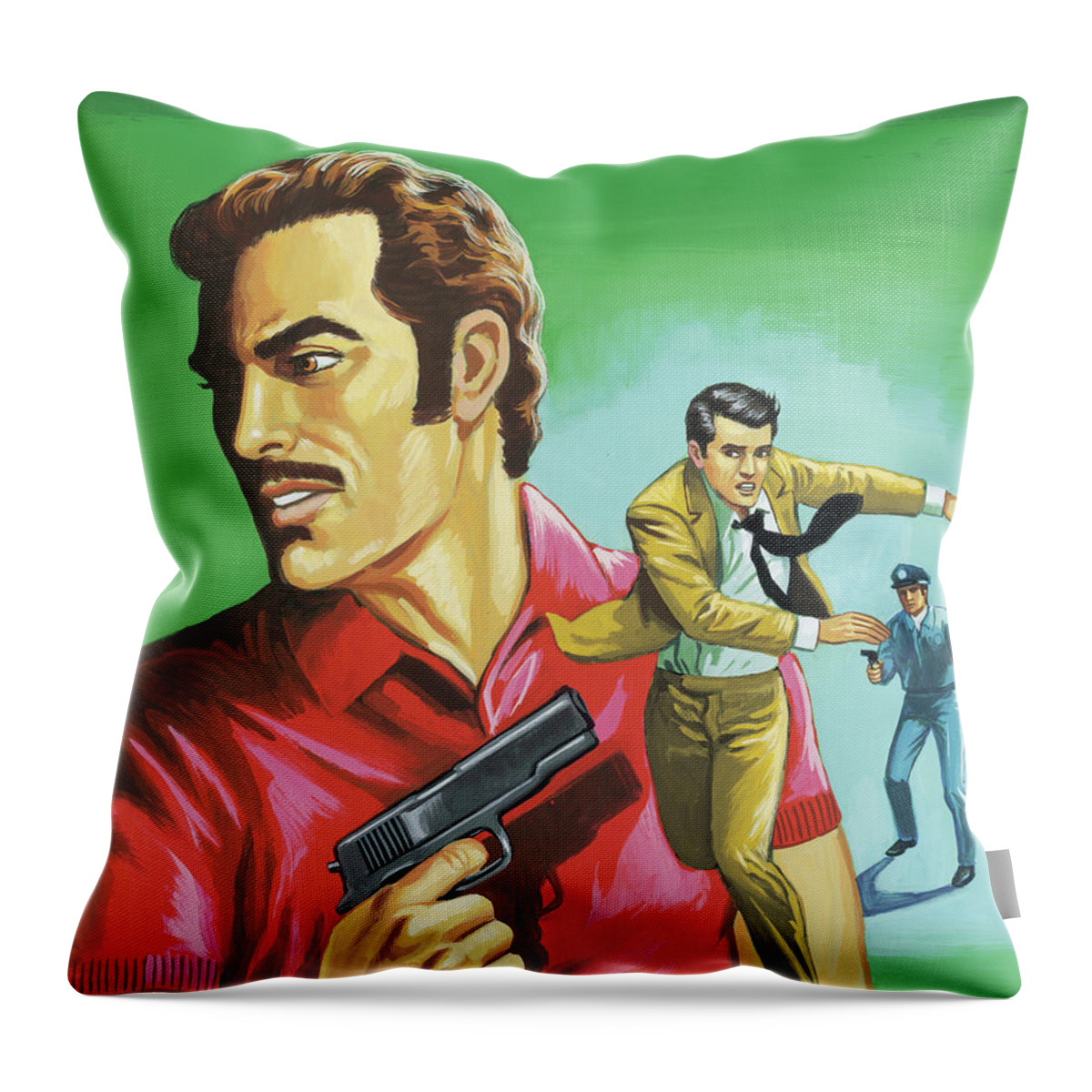 Campy Throw Pillow featuring the drawing Two Men Running from the Police by CSA Images