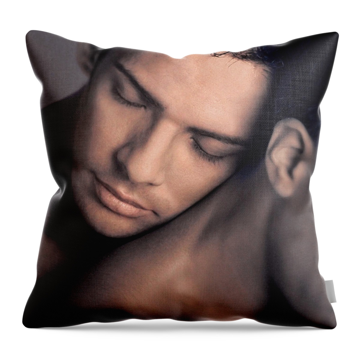 25-29 Years Throw Pillow featuring the photograph Two Naked Young Men Embracing, Close-up by Ed Freeman