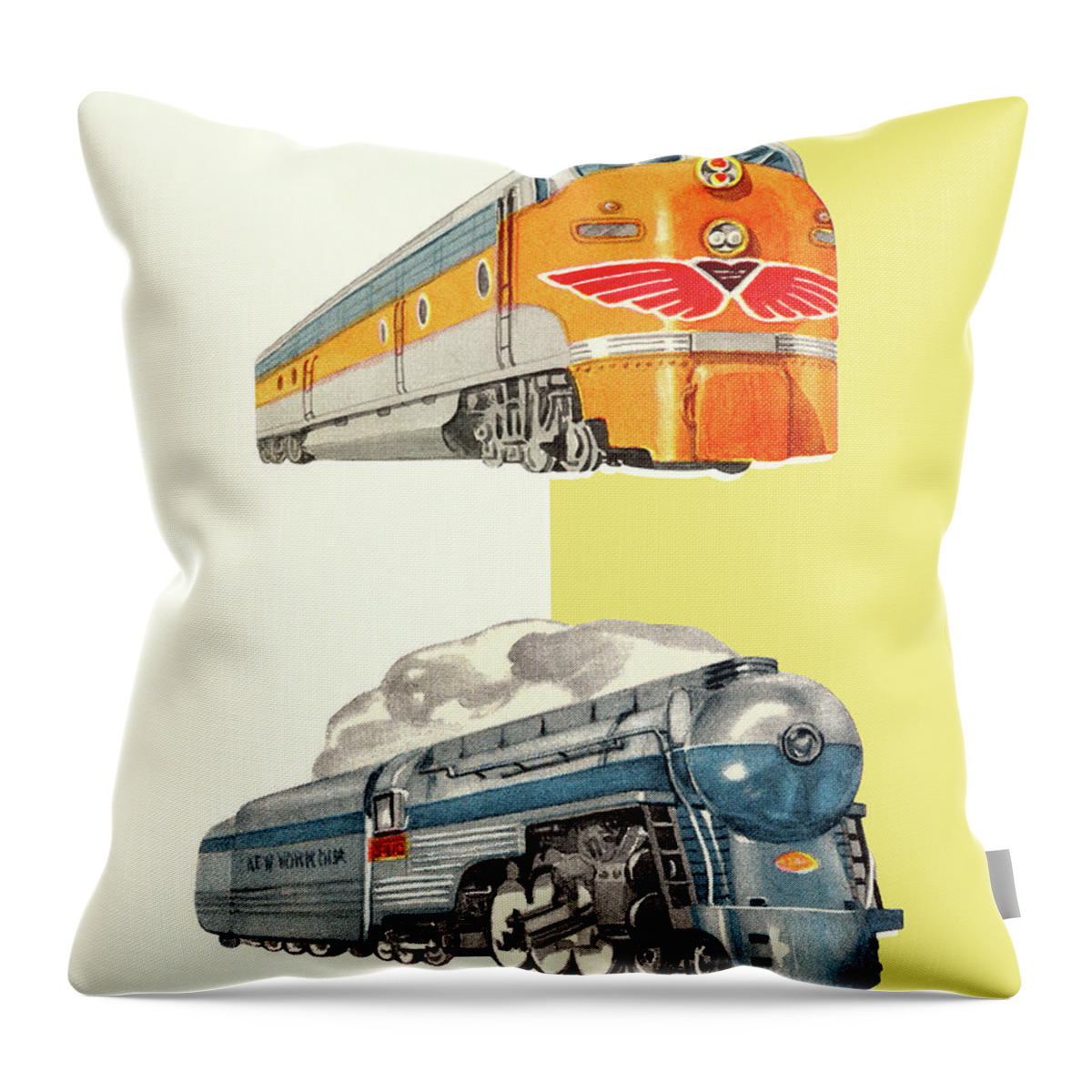 Campy Throw Pillow featuring the drawing Two Railroad Engines by CSA Images