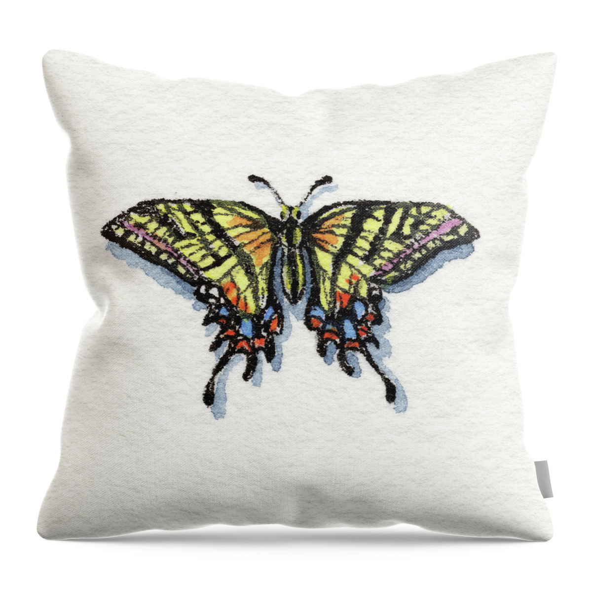 Two Tailed Throw Pillow featuring the painting Two Tailed Swallowtail Papilio Multicaudata Daunus Watercolor Butterfly by Irina Sztukowski