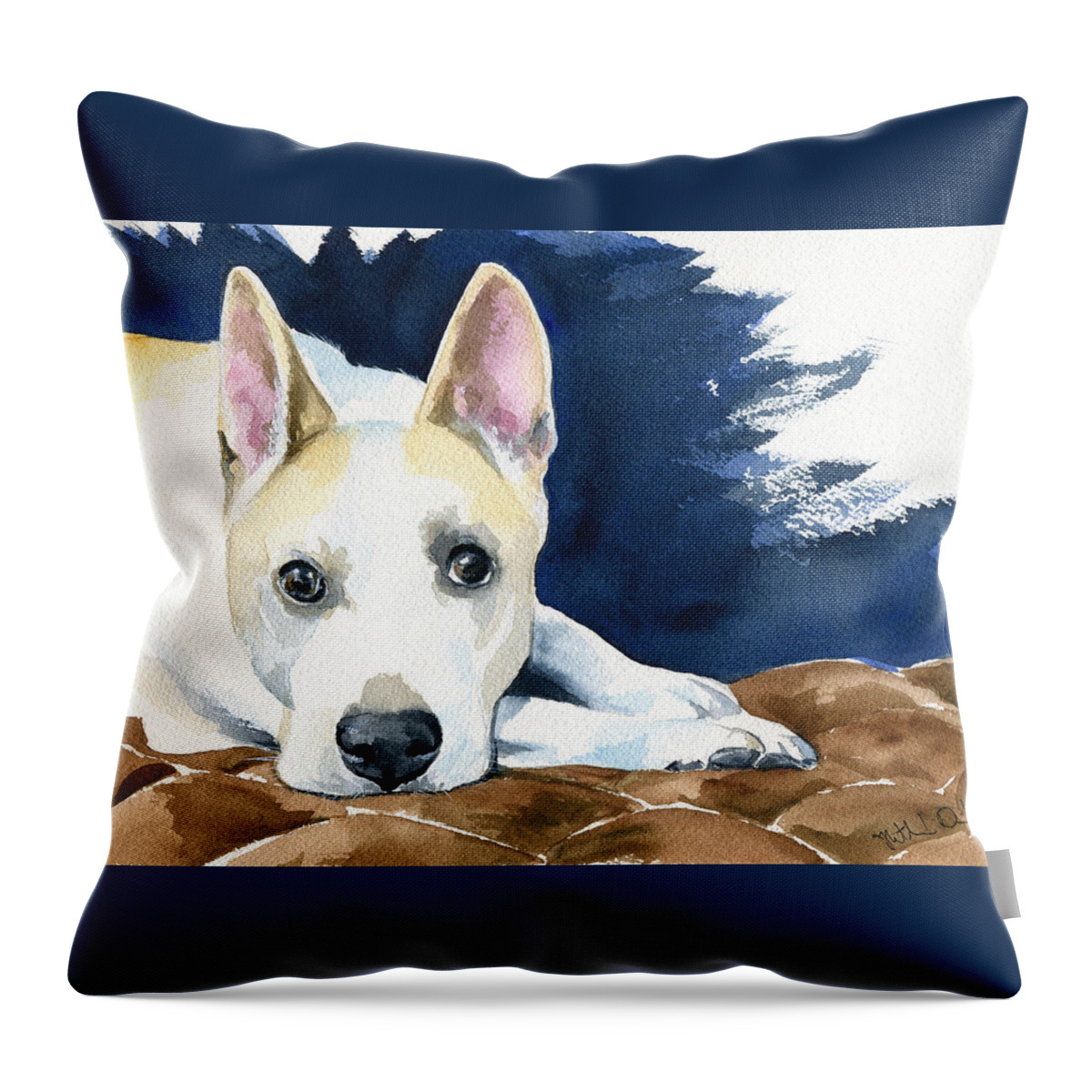 Dog Throw Pillow featuring the painting Ty Dog Portrait by Dora Hathazi Mendes