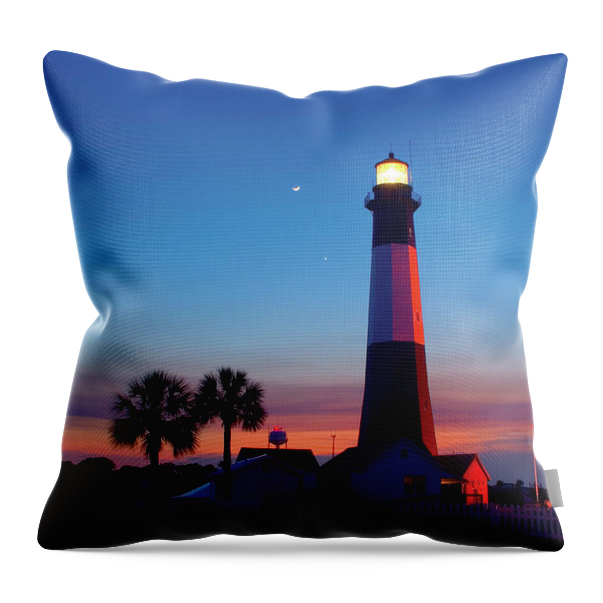 Tranquility Throw Pillow featuring the photograph Tybee Island Lighthouse At Dusk by Jung-pang Wu