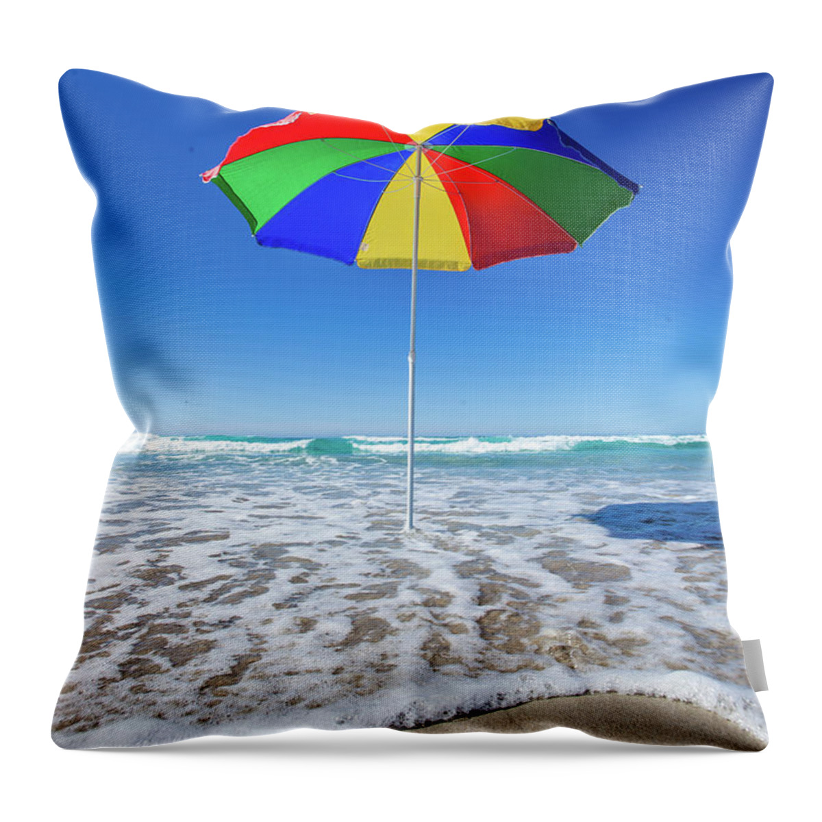 Tranquility Throw Pillow featuring the photograph Umbrella At The Beach by John White Photos