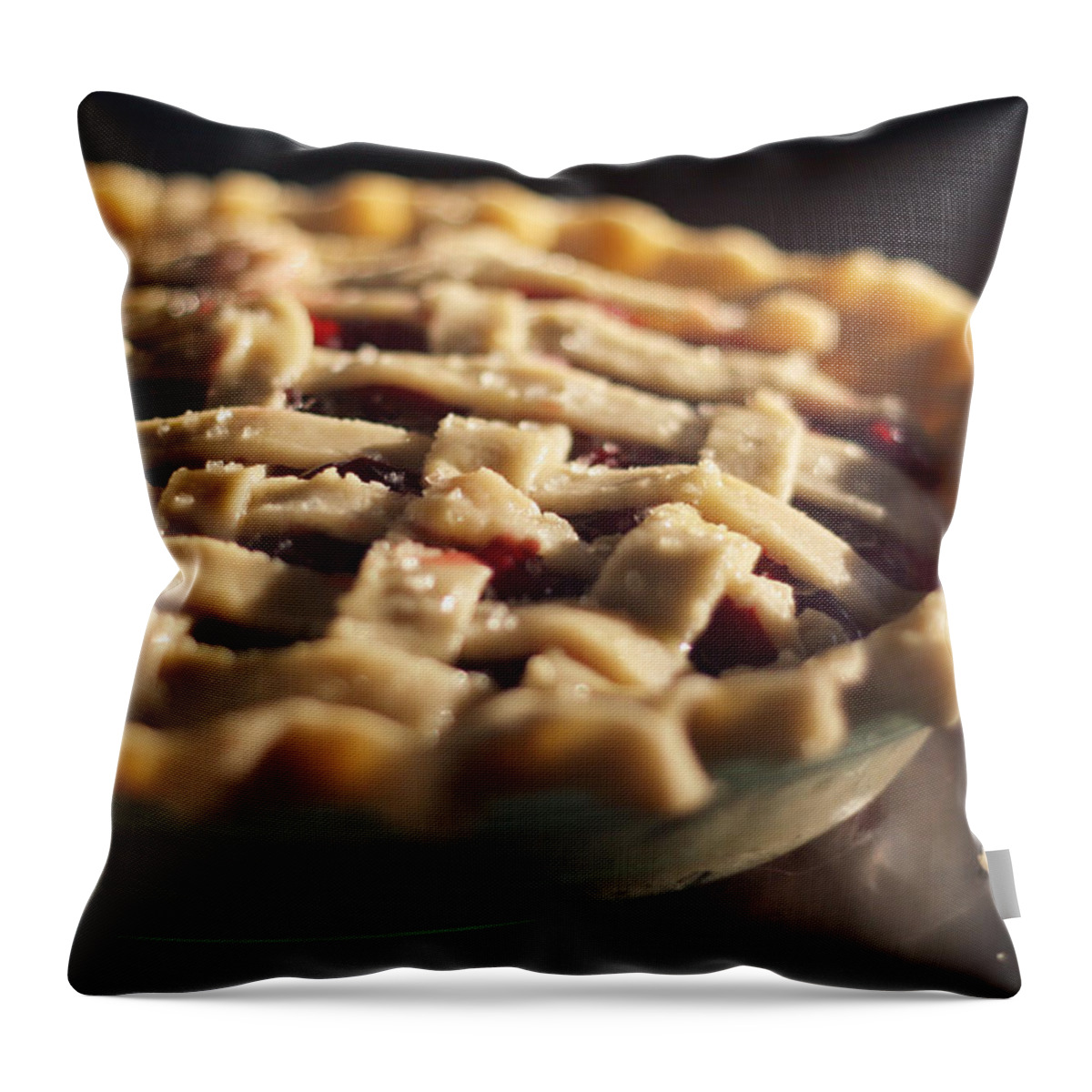 Close-up Throw Pillow featuring the photograph Unbaked Cherry Pie With Lattice Crust by Photograph By Sarah Orsag