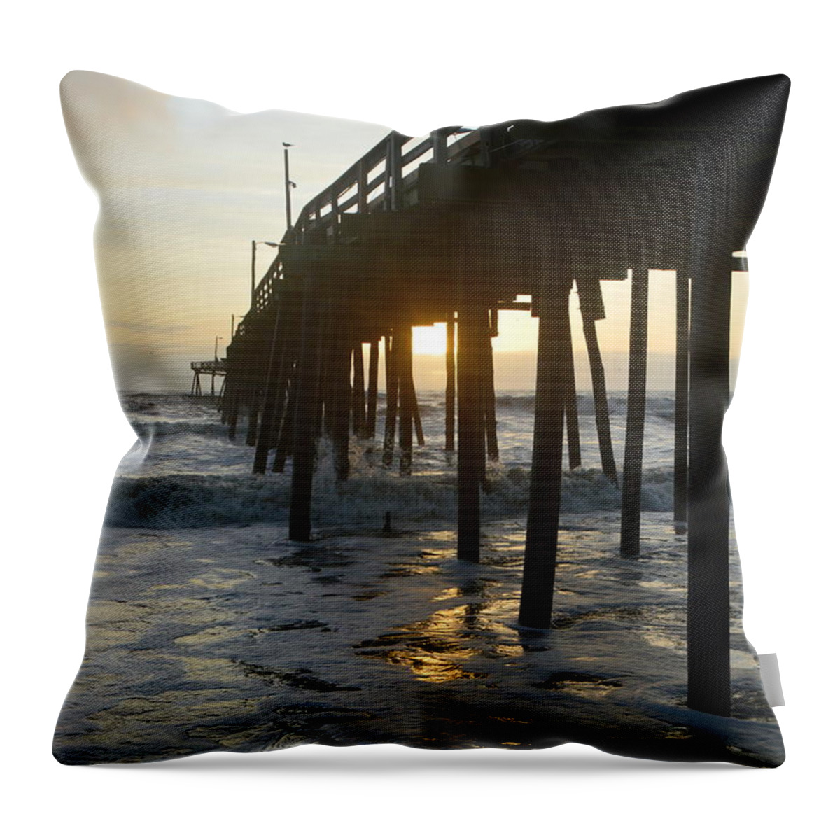 Obx Sunrise Throw Pillow featuring the photograph Under the Pier 8/27 by Barbara Ann Bell