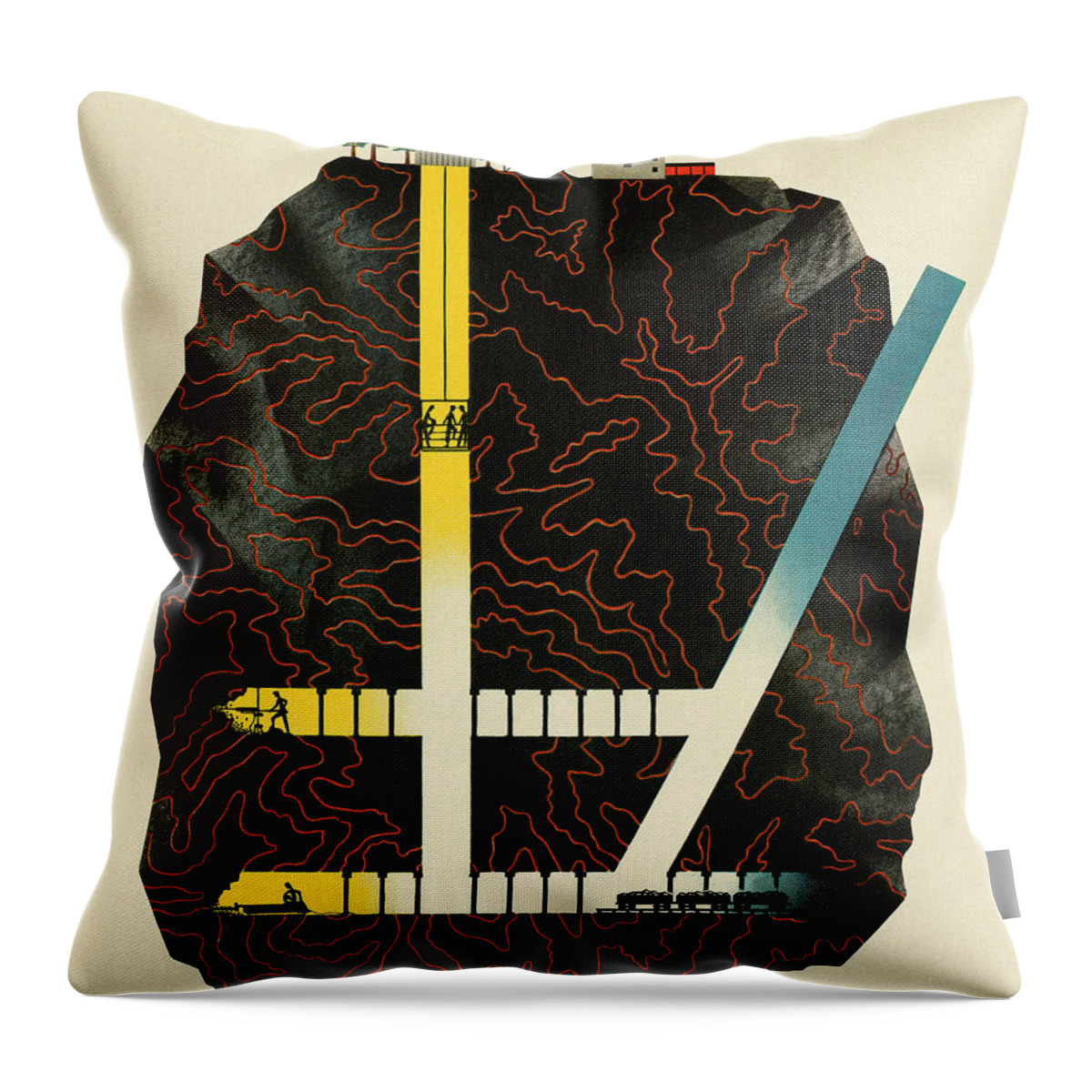Campy Throw Pillow featuring the drawing Underground Mining Operation by CSA Images