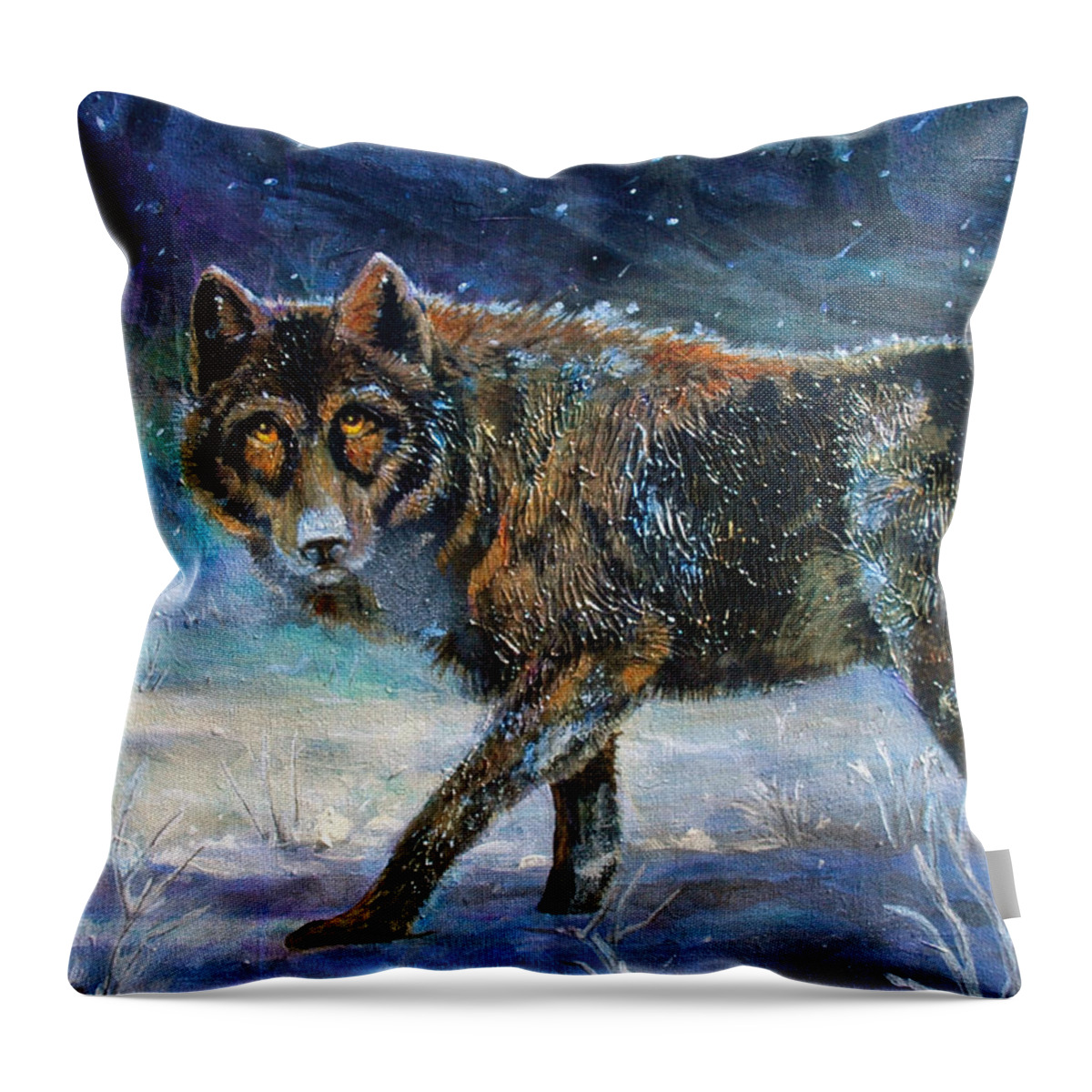 Wolf Throw Pillow featuring the painting Unexpected Encounter by Cynthia Westbrook