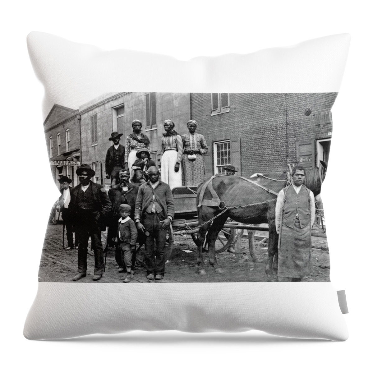 Man Throw Pillow featuring the painting Unidentified African American men, women and children, ca. 1890b by Celestial Images