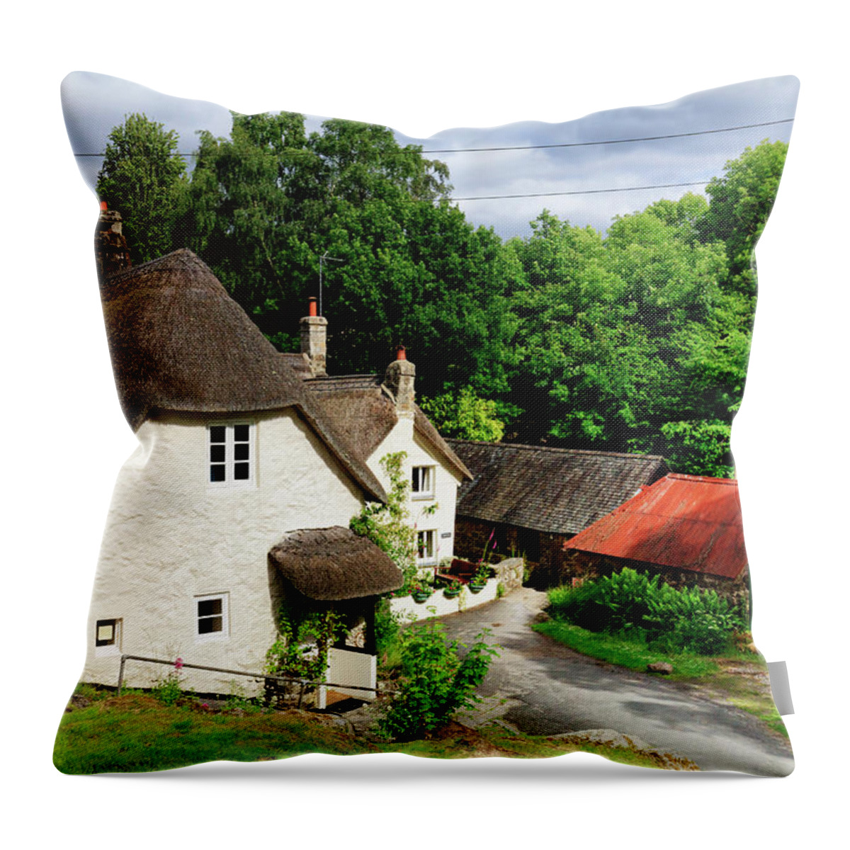 Estock Throw Pillow featuring the digital art United Kingdom, England, Somerset, Great Britain, British Isles, Typical Houses In The Countryside by Maurizio Rellini