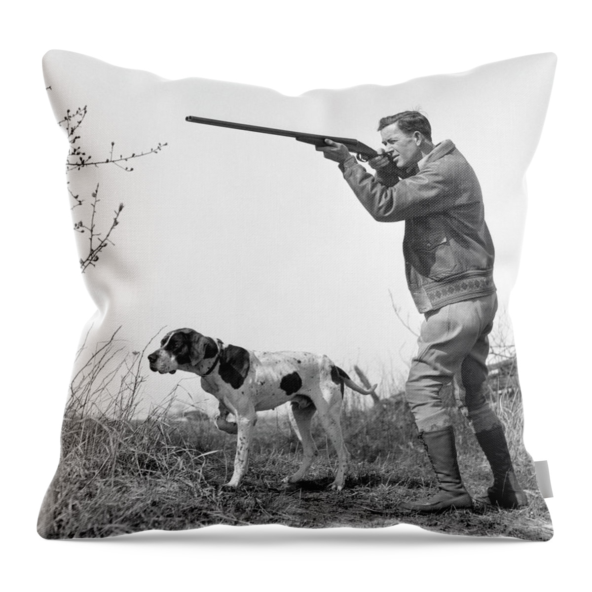 People Throw Pillow featuring the photograph Upland Bird Hunter With Pointer Dog by H. Armstrong Roberts