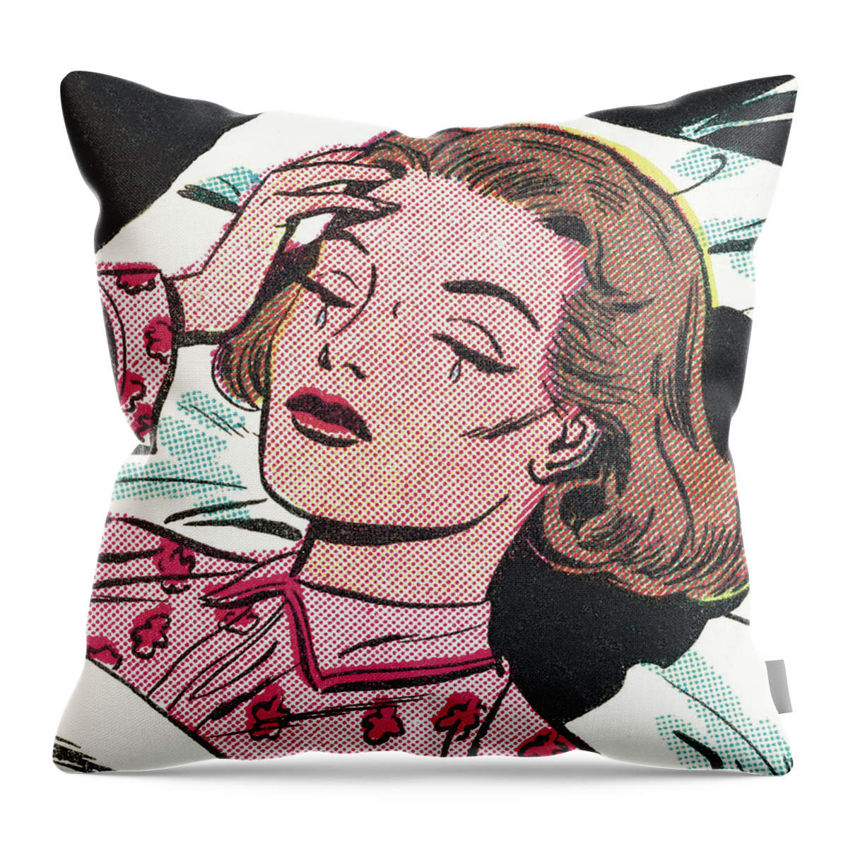 Adult Throw Pillow featuring the drawing Upset Woman Lying in Bed by CSA Images