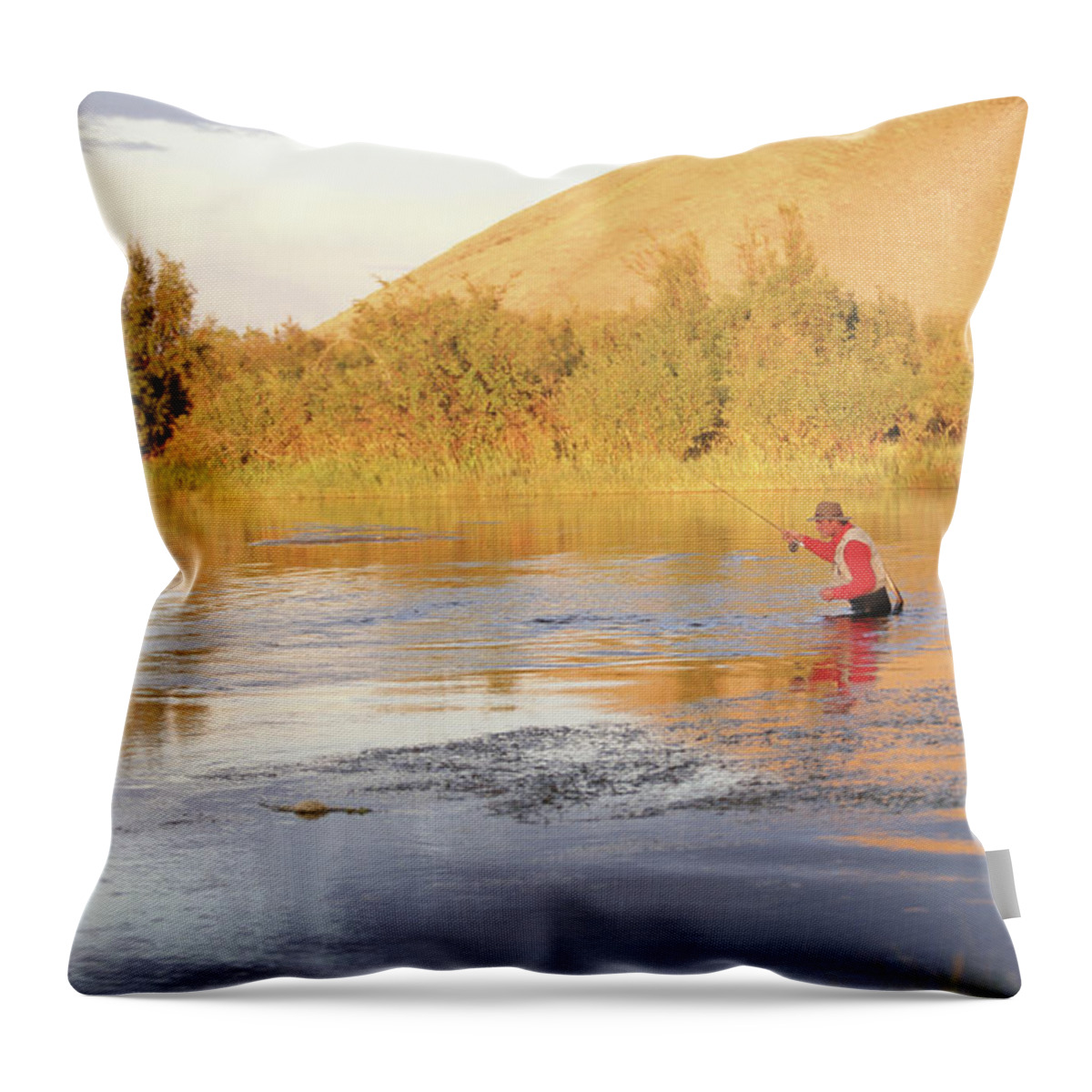 One Man Only Throw Pillow featuring the photograph Usa, Idaho, Sun Valley, Silver Creek by Steve Smith