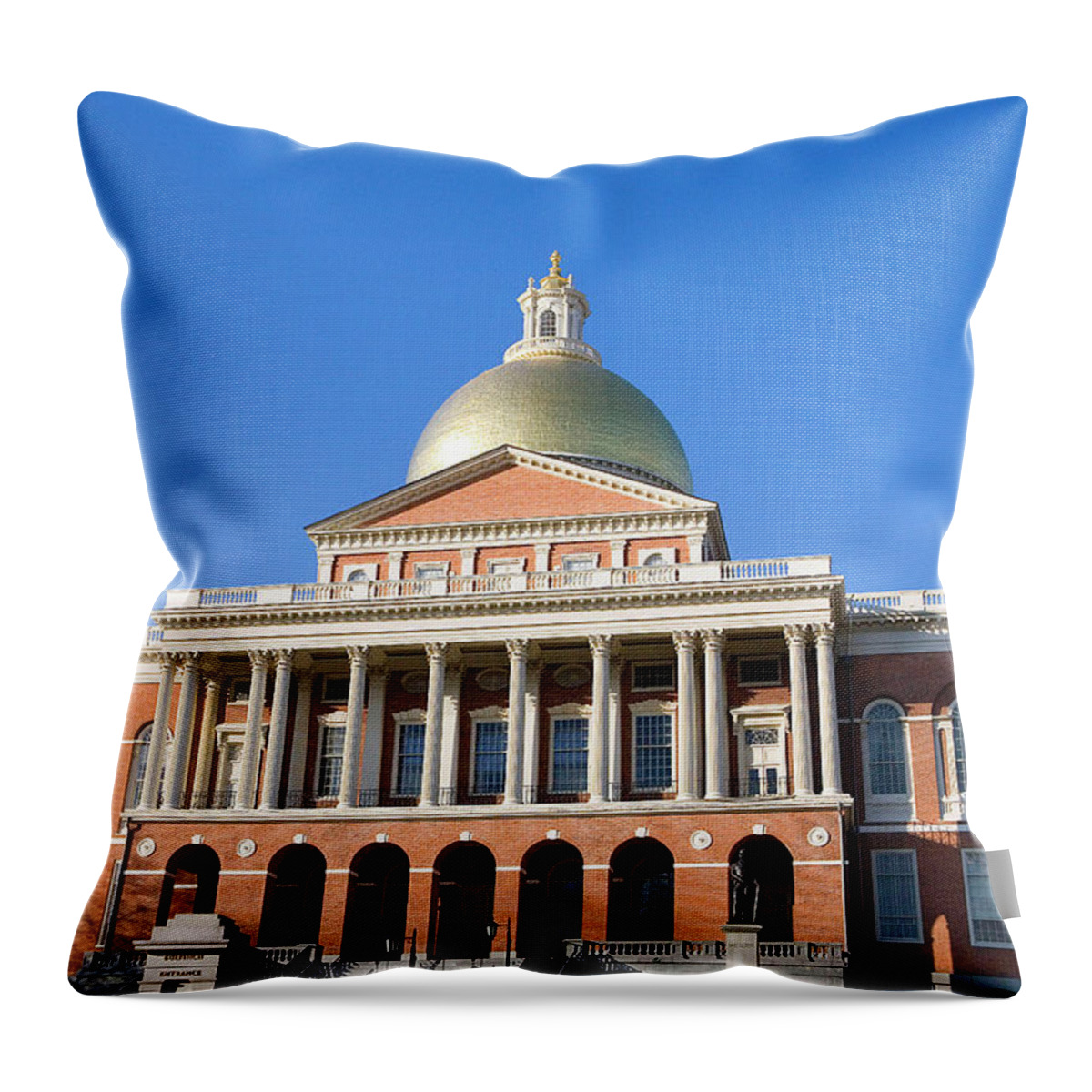 Estock Throw Pillow featuring the digital art Usa, Ma, Boston Common, State Capitol by Claudia Uripos