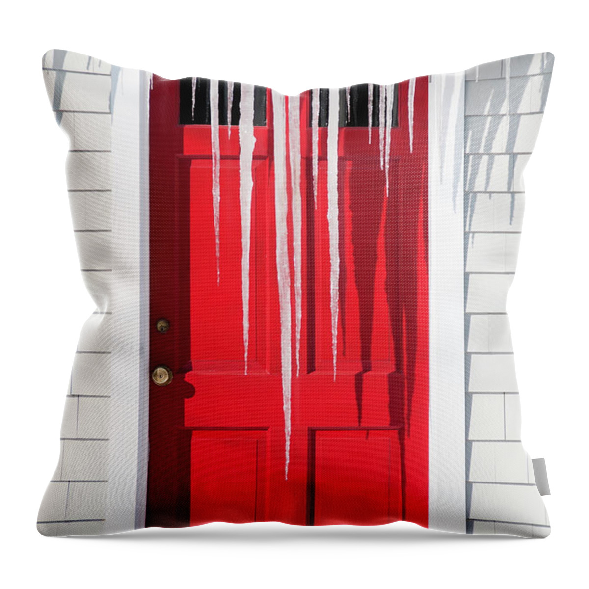 Long Throw Pillow featuring the photograph Usa, Maine, Camden, Icicles Over Red by Daniel Grill