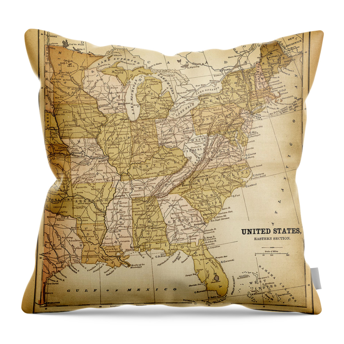 East Throw Pillow featuring the digital art Usa Map 1884 by Thepalmer