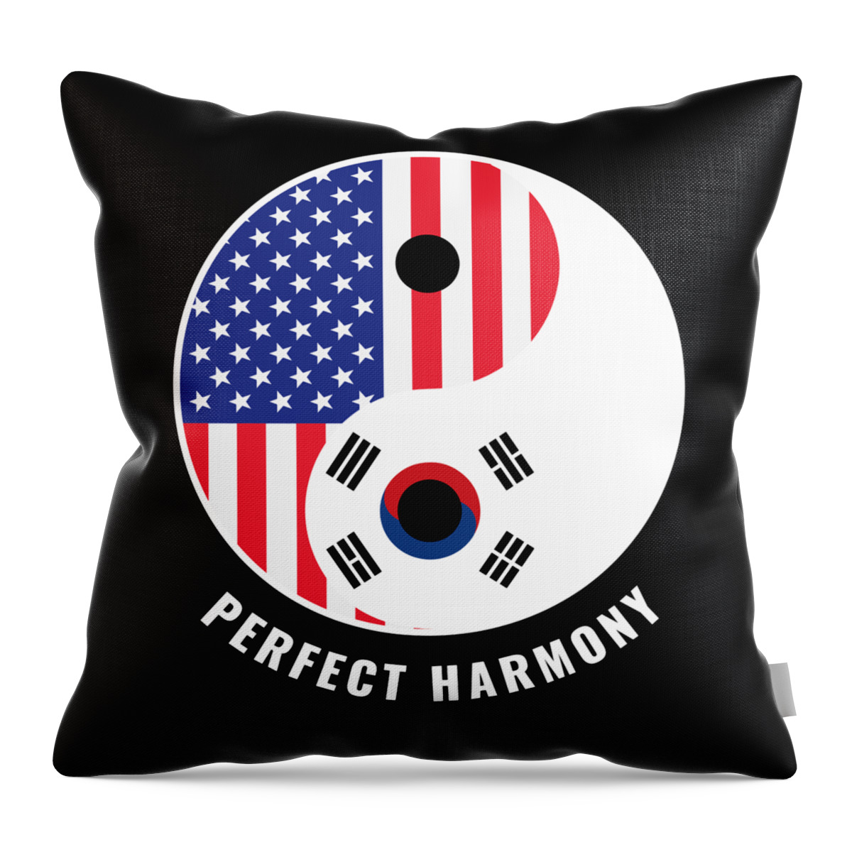 Korean American Throw Pillow featuring the digital art USA South Korea Ying Yang Heritage for Proud Korean American Biracial American Roots Culture Descendents by Martin Hicks