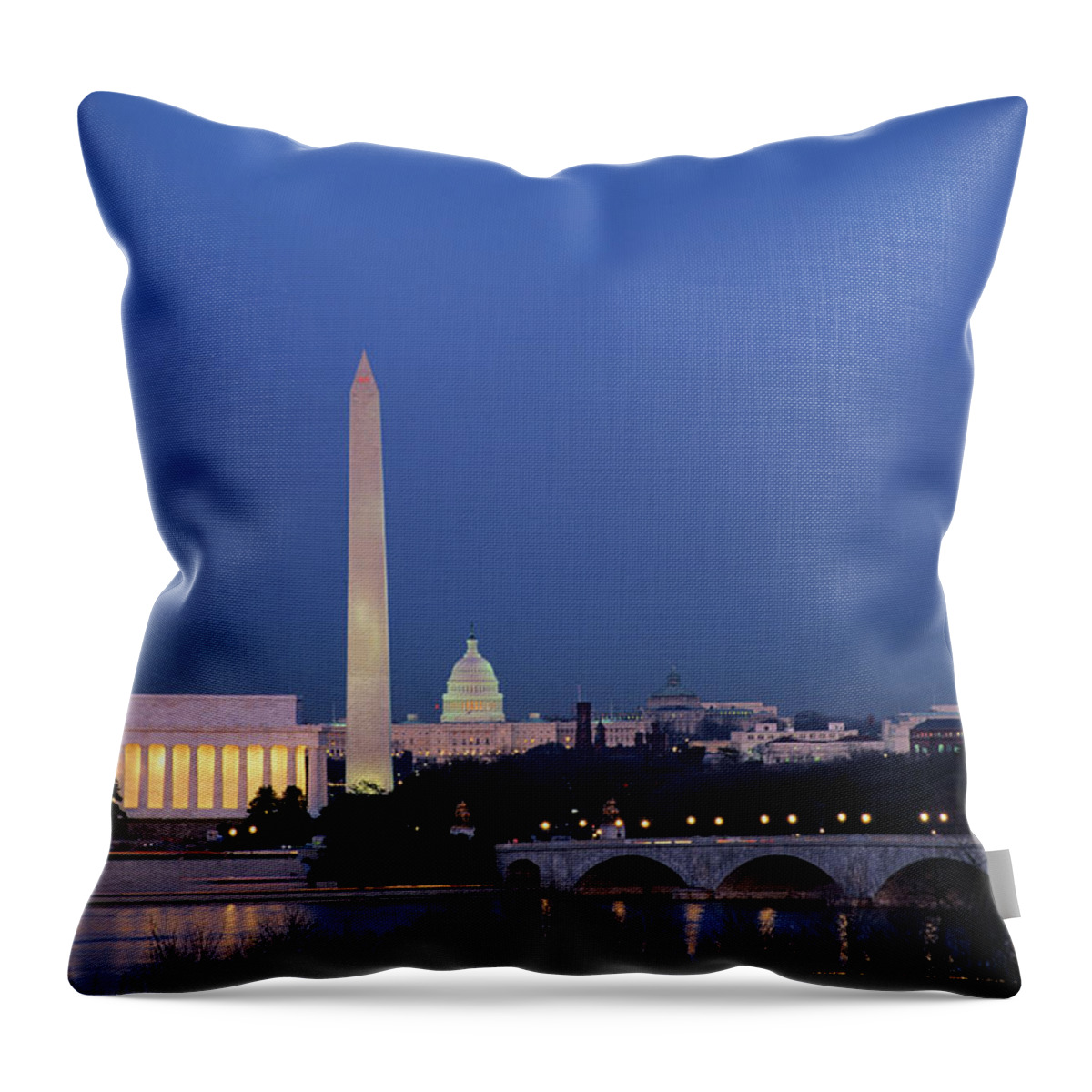 Clear Sky Throw Pillow featuring the photograph Usa, Washington Dc Skyline, Night With by James P. Blair