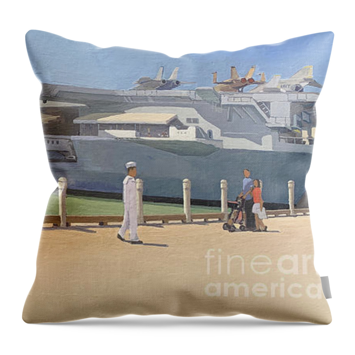 Uss Midway Throw Pillow featuring the painting USS Midway San Diego California by Paul Strahm