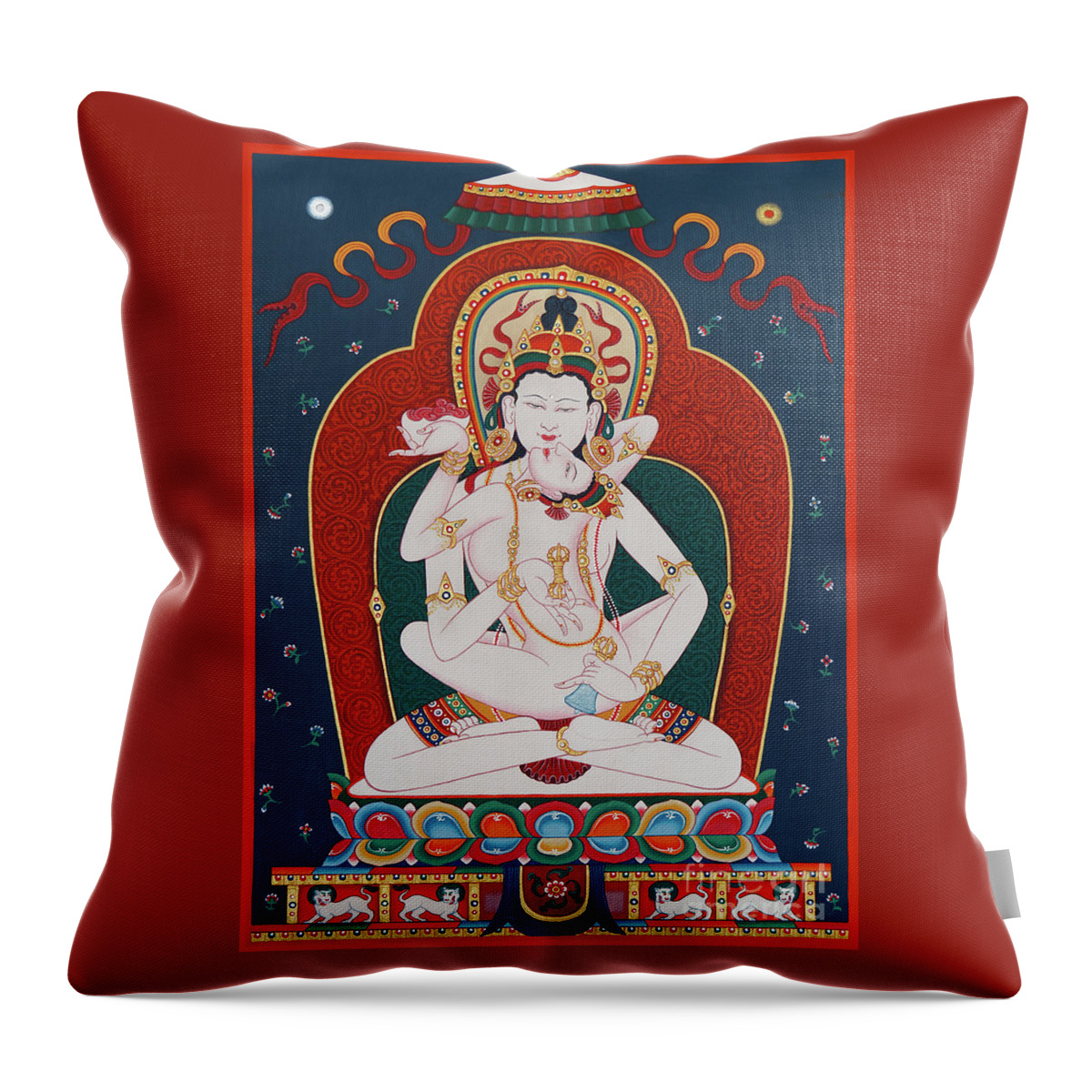 Vajrasattva Throw Pillow featuring the painting Vajrasattva Yuganaddha by Sergey Noskov