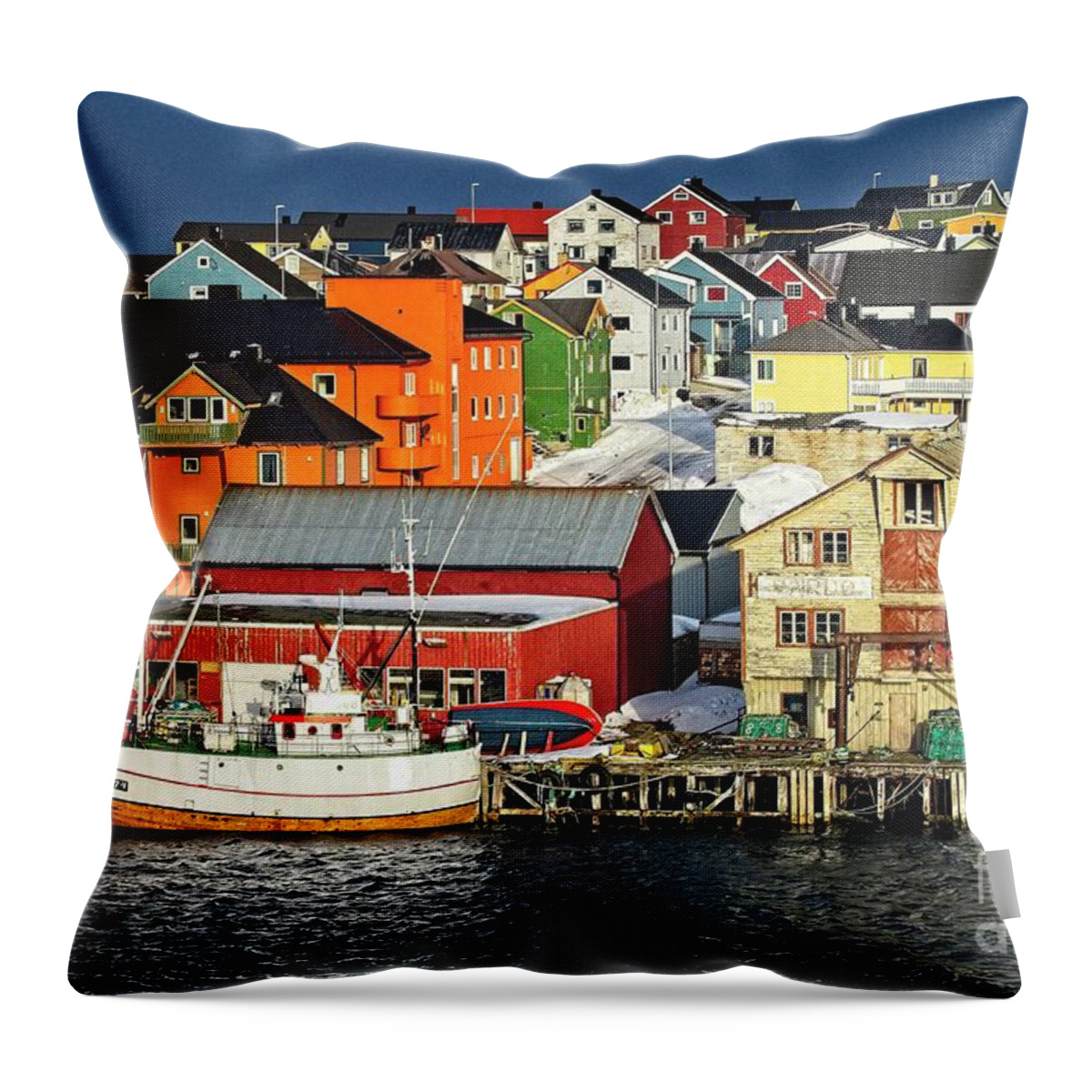 Vardø Throw Pillow featuring the photograph Vardo Town Norway by Martyn Arnold