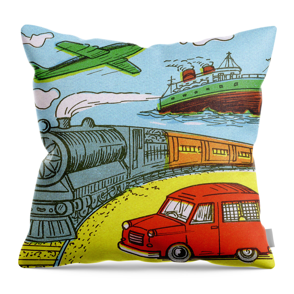 Activity Throw Pillow featuring the drawing Variety of Transportation by CSA Images