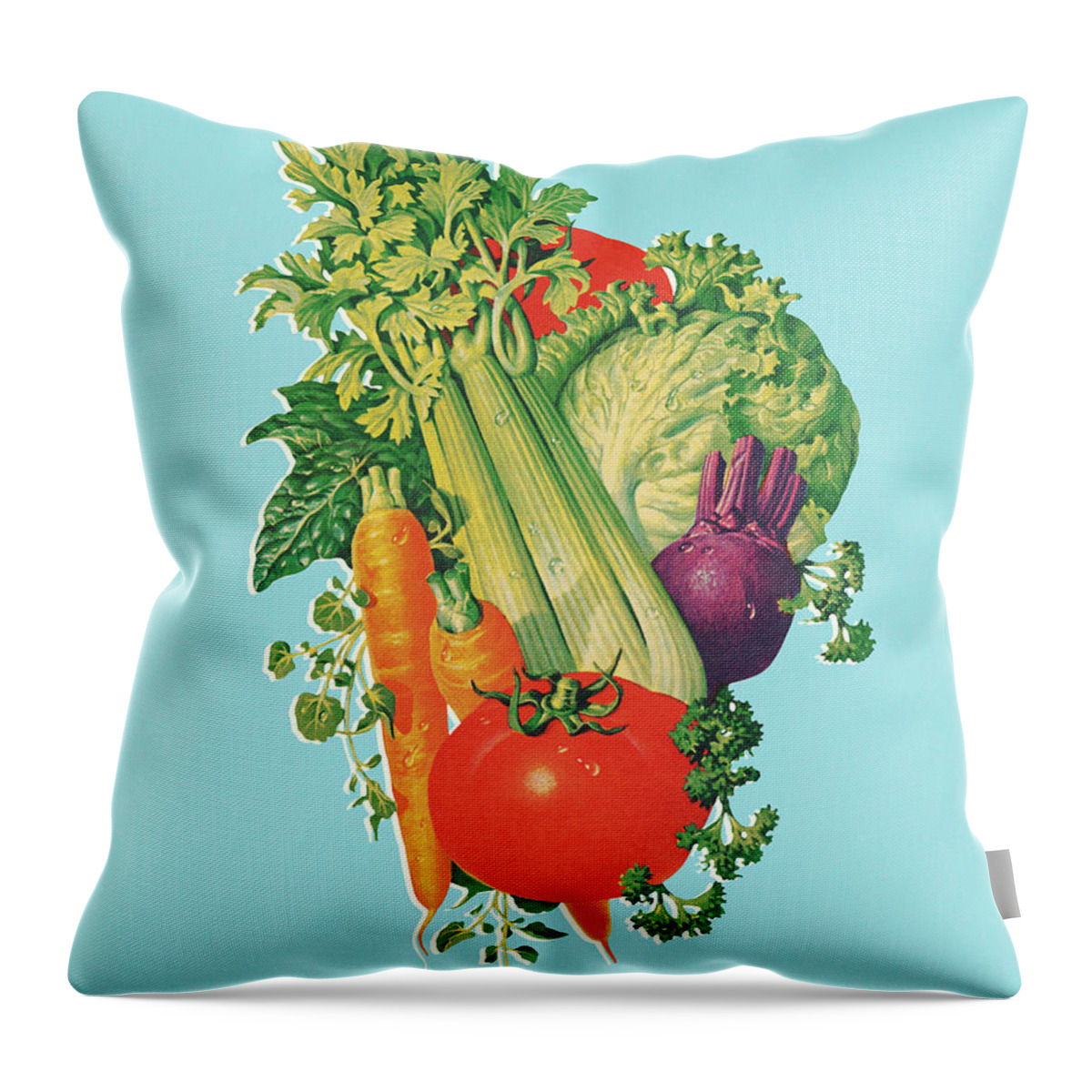 Blue Background Throw Pillow featuring the drawing Variety of Vegetables by CSA Images